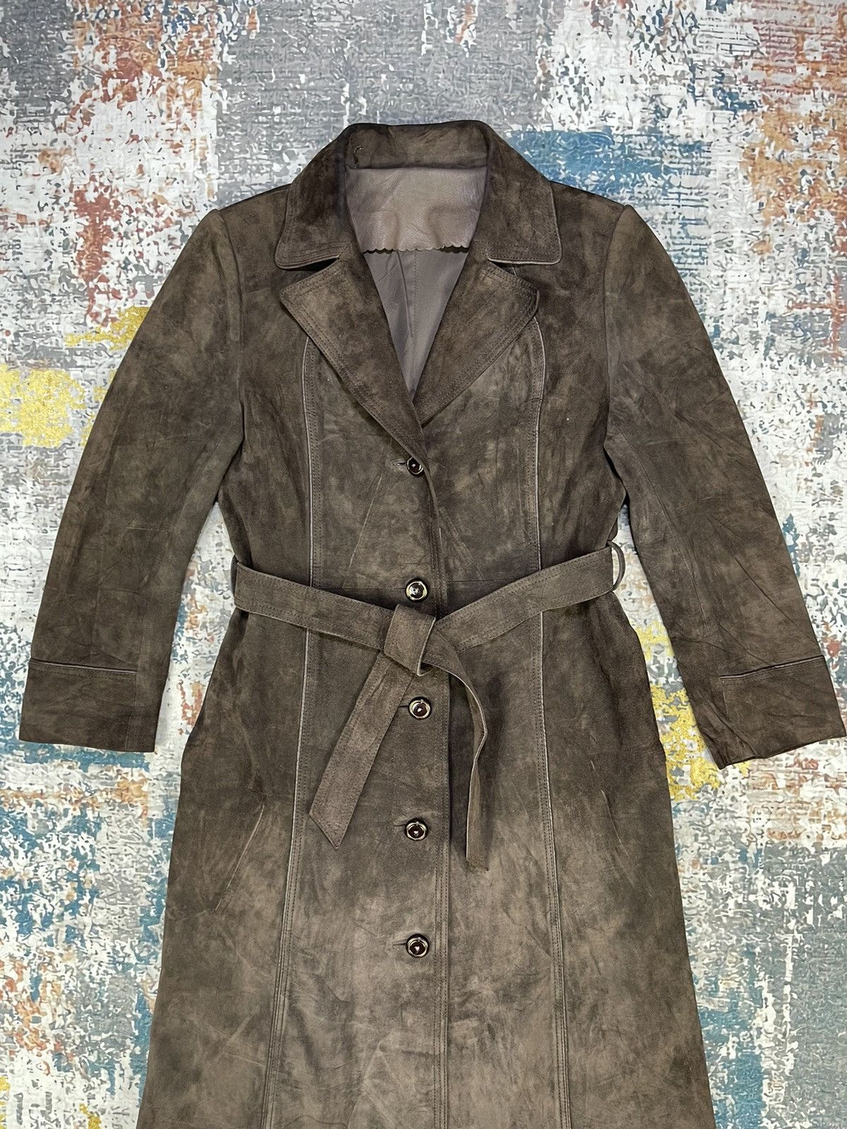 Genuine Leather Mylene Cowhide Suede Brown Trench Coat Size S / US 4 / IT 40 - 3 Thumbnail