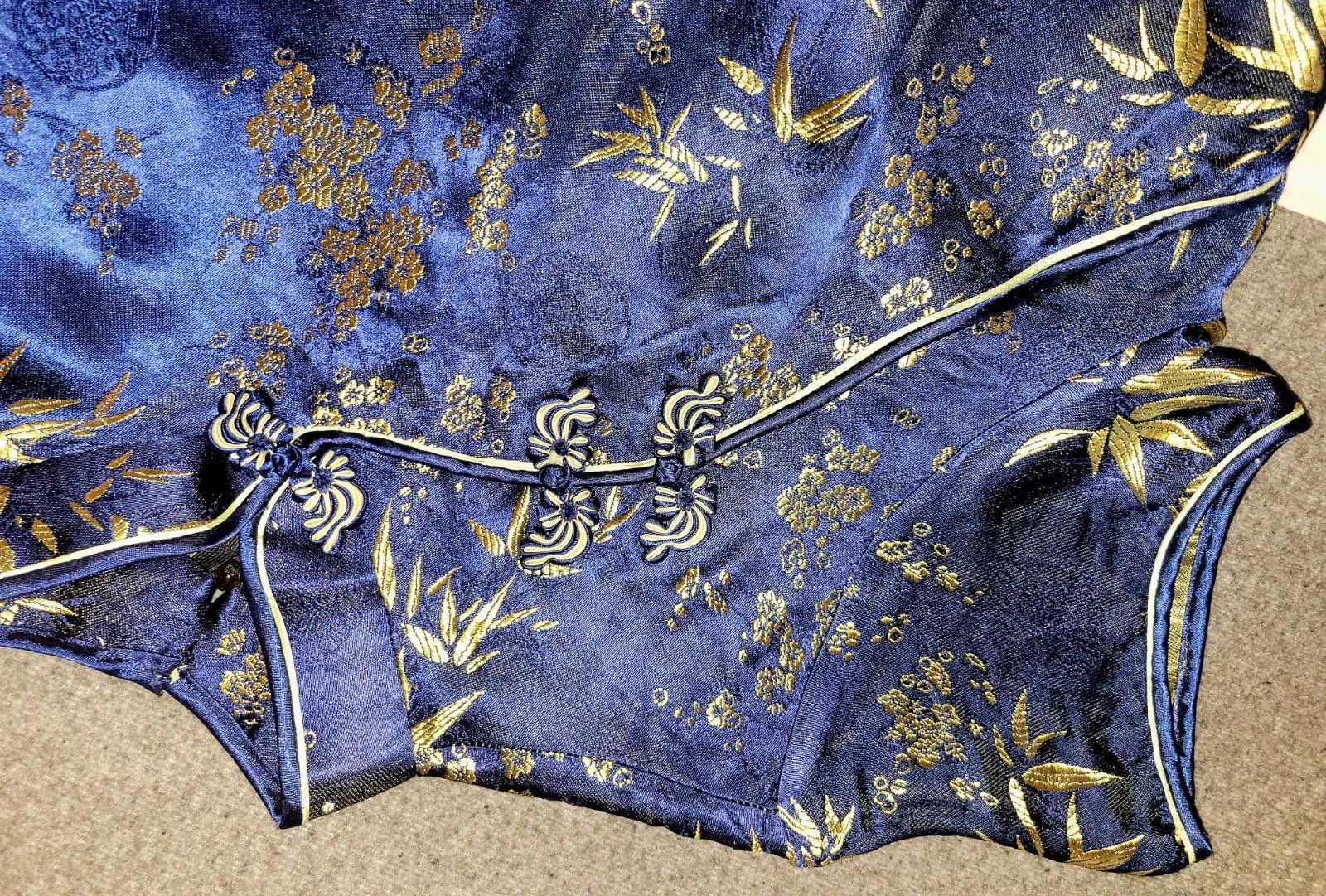 Hilditch & Key KEY women's MED. blue & gold asian style long dress zip back Size M / US 6-8 / IT 42-44 - 3 Thumbnail