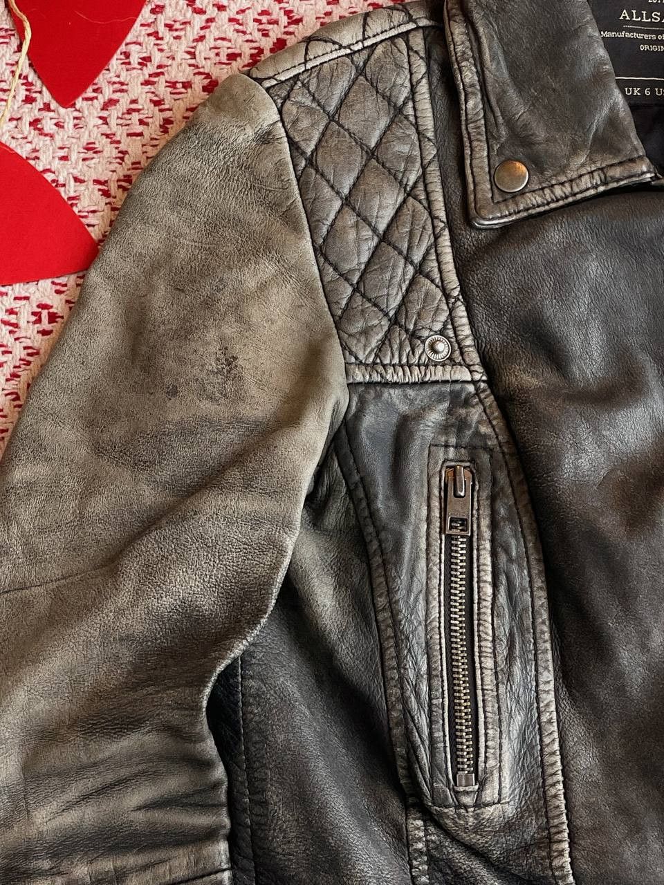 Allsaints AllSaints Grey Black Leather Biker Jacket Size XS / US 0-2 / IT 36-38 - 12 Thumbnail
