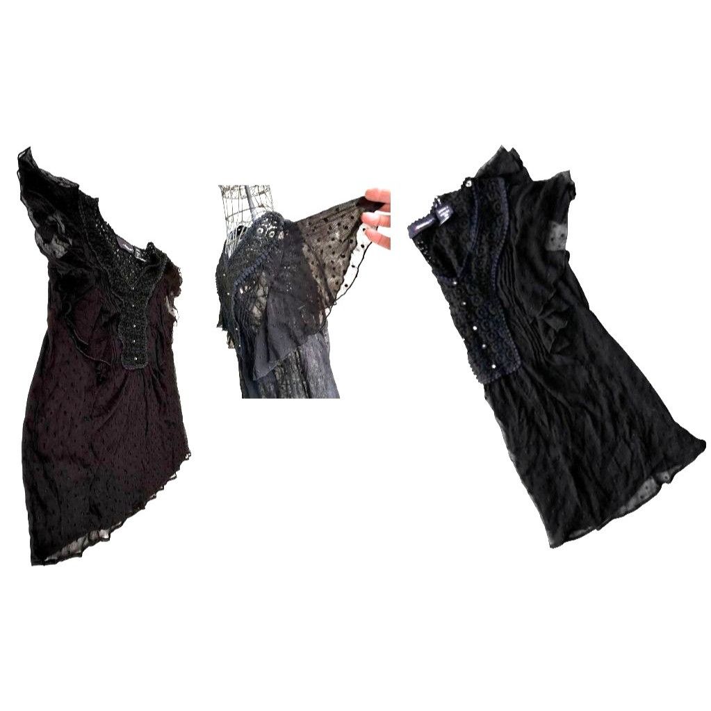 Vintage Denim 24 7 Blouse 14W Black Semi Sheer Swiss Dots Sexy Size XL / US 12-14 / IT 48-50 - 11 Thumbnail
