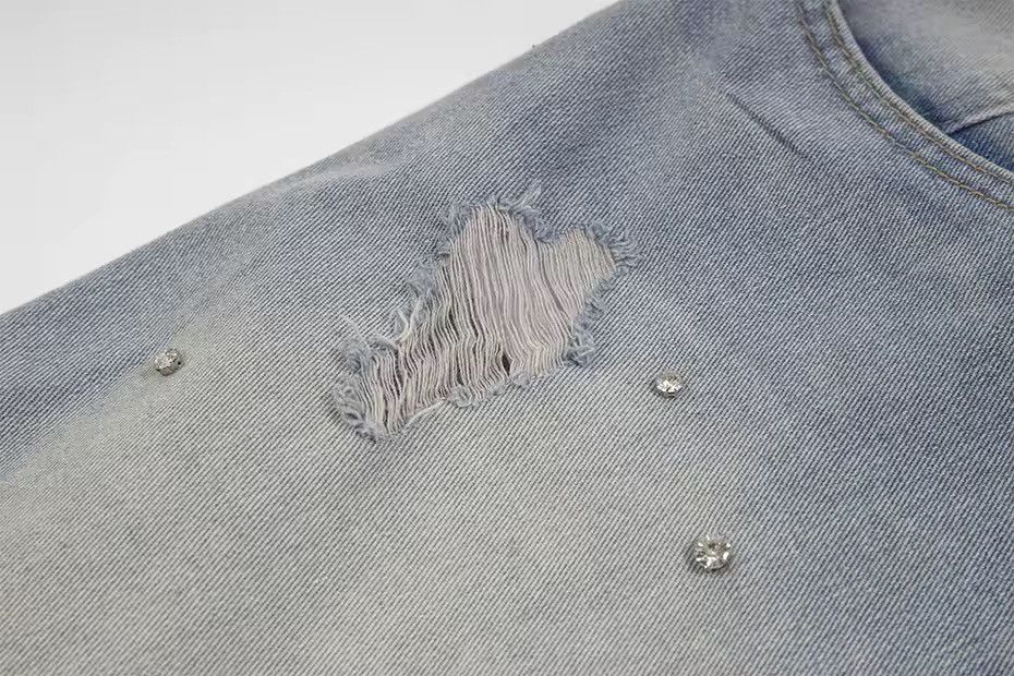 Other Washed Rhinestone River Denim Vintage Ripped Hole Shorts Y2k Size US 30 / EU 46 - 11 Thumbnail