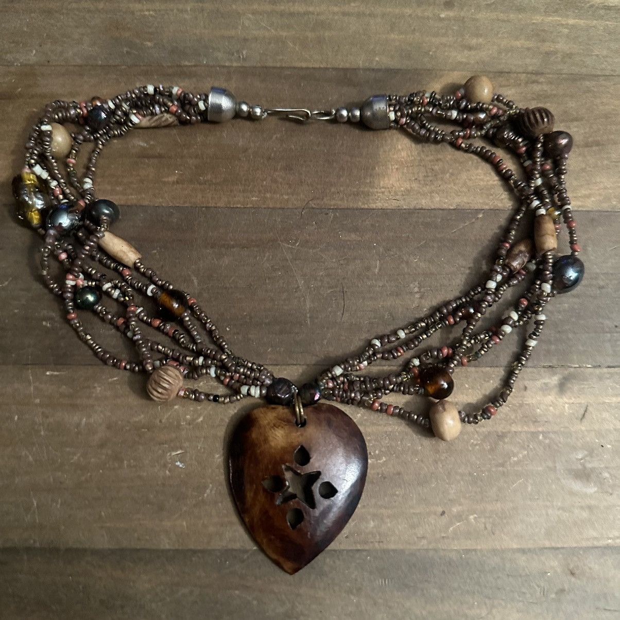 Vintage Vintage multi strand beaded heart pendant necklace Size ONE SIZE - 2 Thumbnail