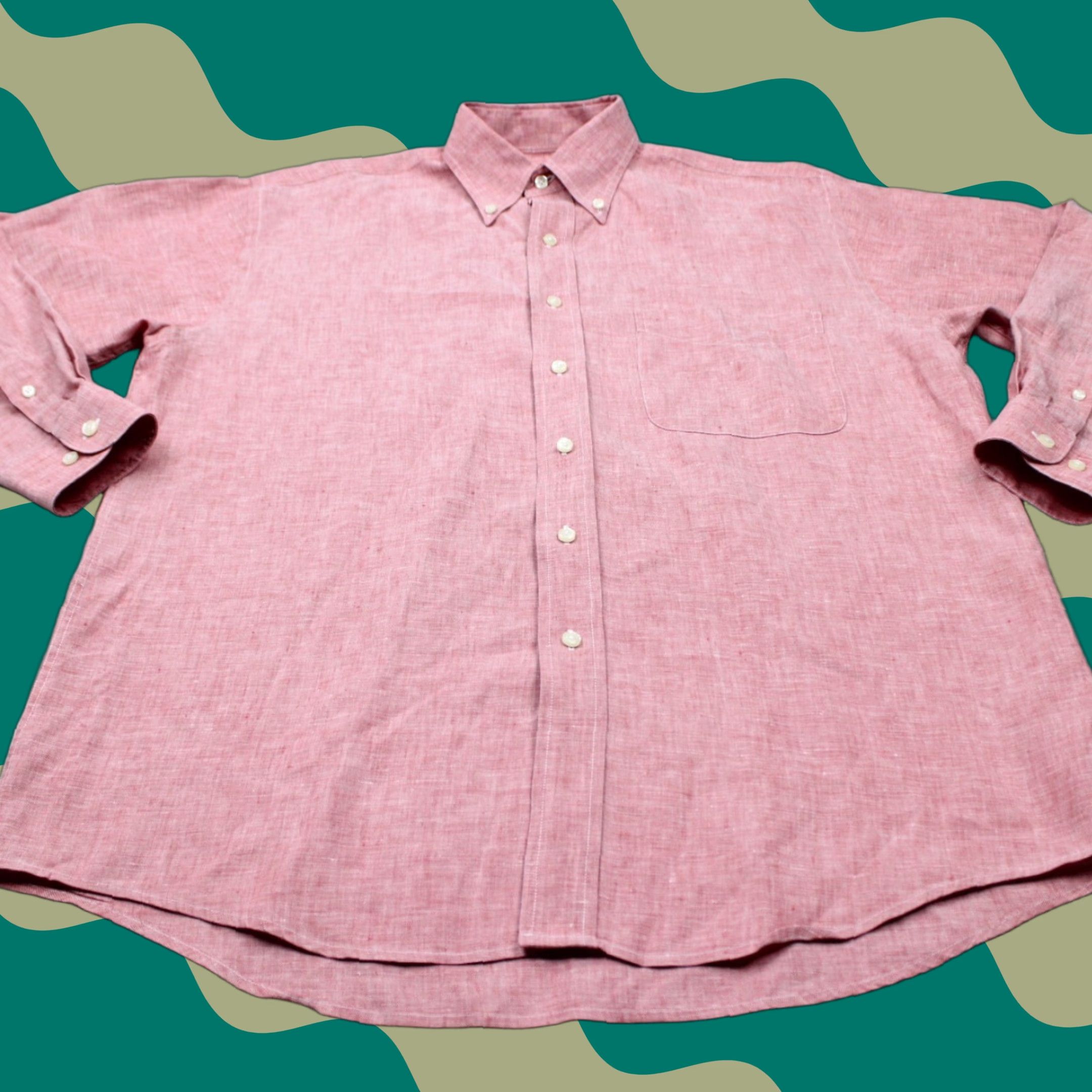 Jos. A. Bank Jos. A. Bank Shirt Mens Medium Heather Red 100% Linen Traveler's L/S Button Down Size US M / EU 48-50 / 2 - 1 Thumbnail