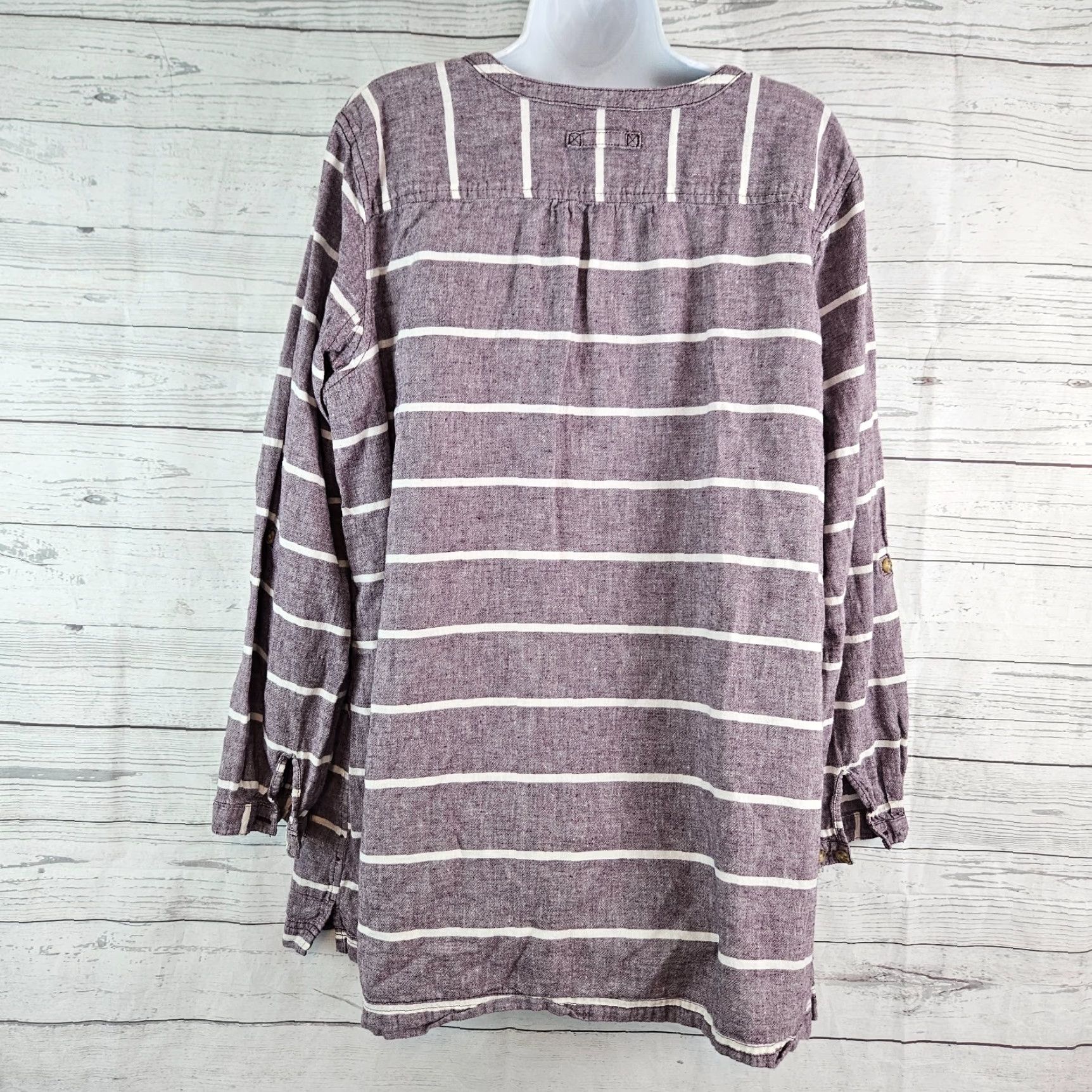 Vintage Duluth Tunic Shirt Womens 2XL Purple White Stripe Long Sleeve Hemp Cotton Size XXL / US 16-18 / IT 52-54 - 3 Thumbnail