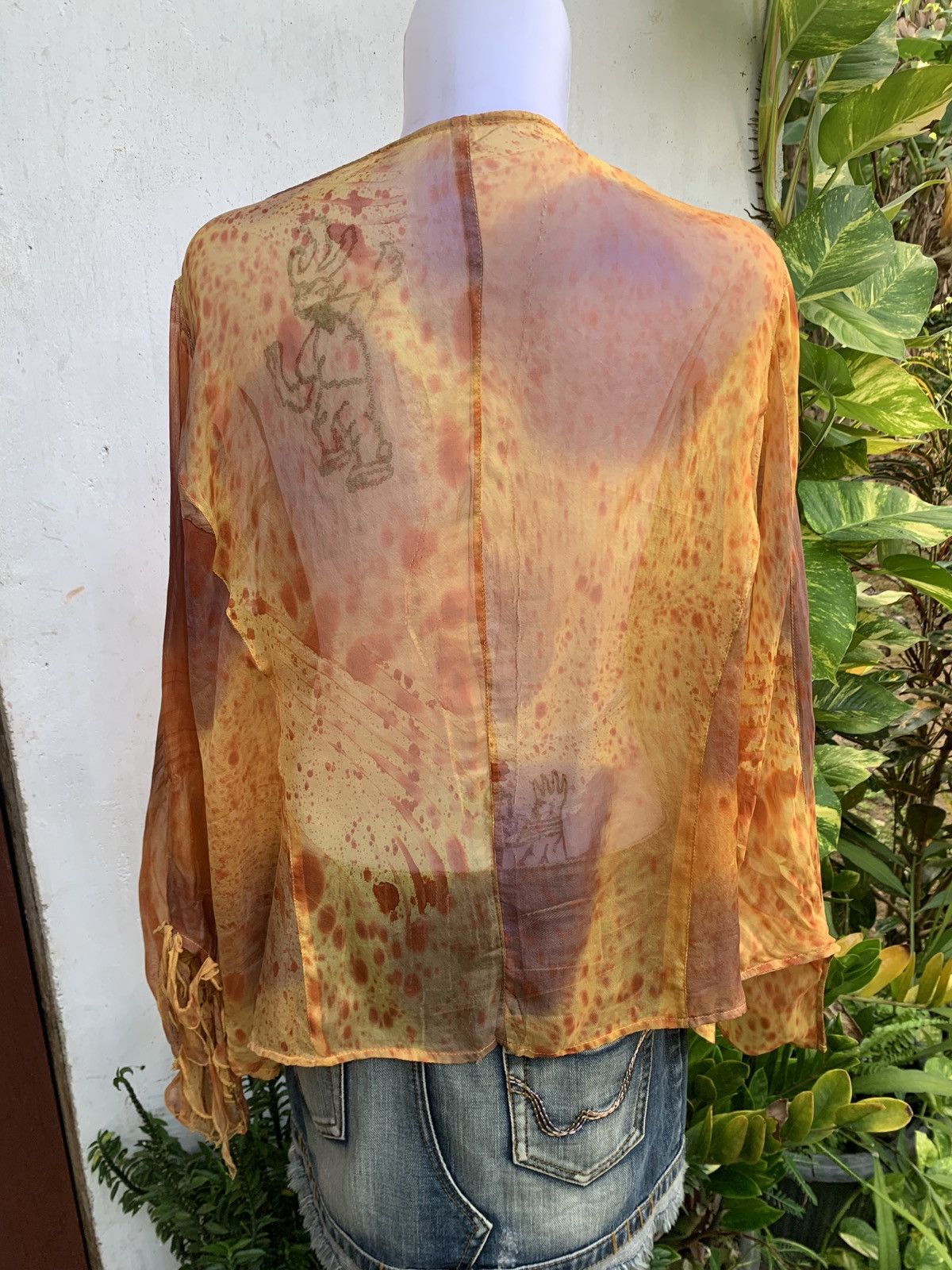 Japanese Brand y2k Earthtone Ruffle Oversize Flare Sleeve Mesh Blouse Top Size ONE SIZE - 3 Thumbnail