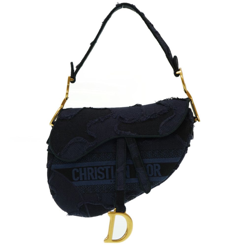 image of Dior Saddle Camouflage Shoulder Bag Canvas Navy in Blue, Women's