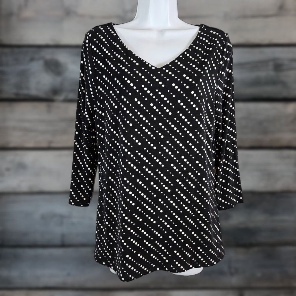 Vintage Chico's Womens Top Blouse 3/4 Sleeve Medium Black White Rayon Blend Shirt Womens Size M / US 6-8 / IT 42-44 - 1 Thumbnail