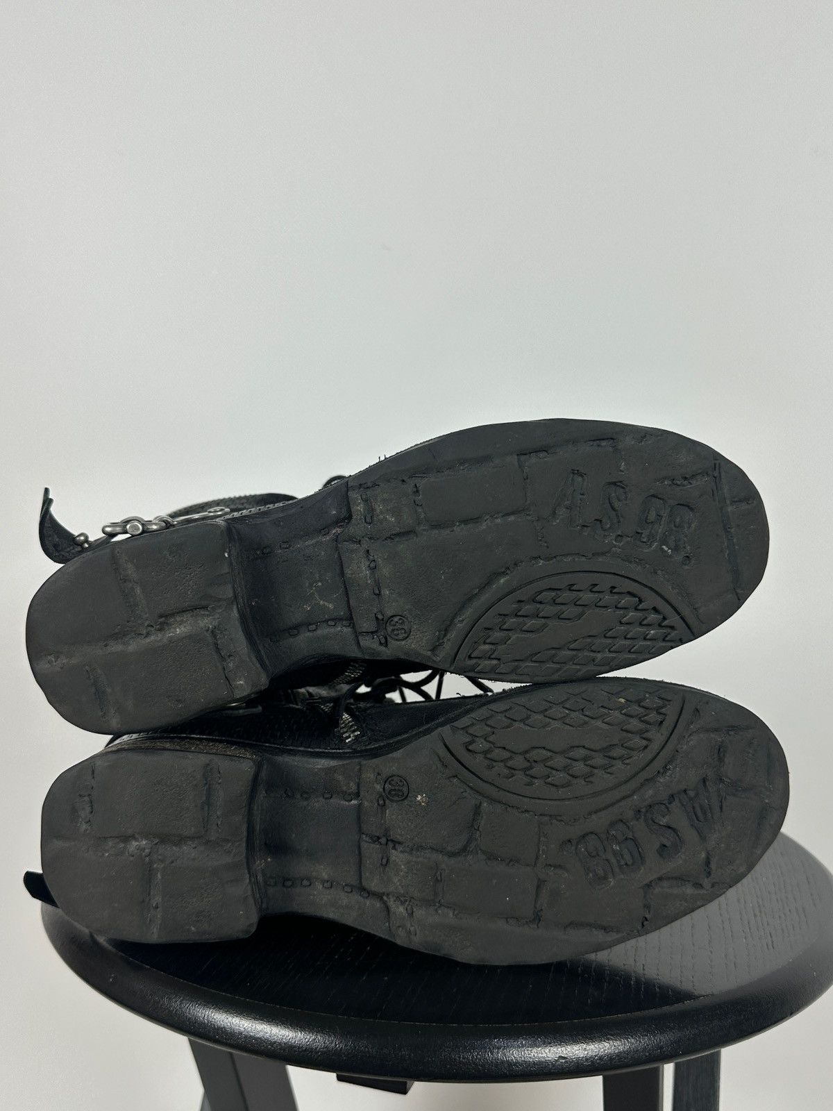 A.S.98 A.S.98. Airstep Black Leather Biker Zip Buckle Ankle Boots Size US 8 / IT 38 - 22 Thumbnail