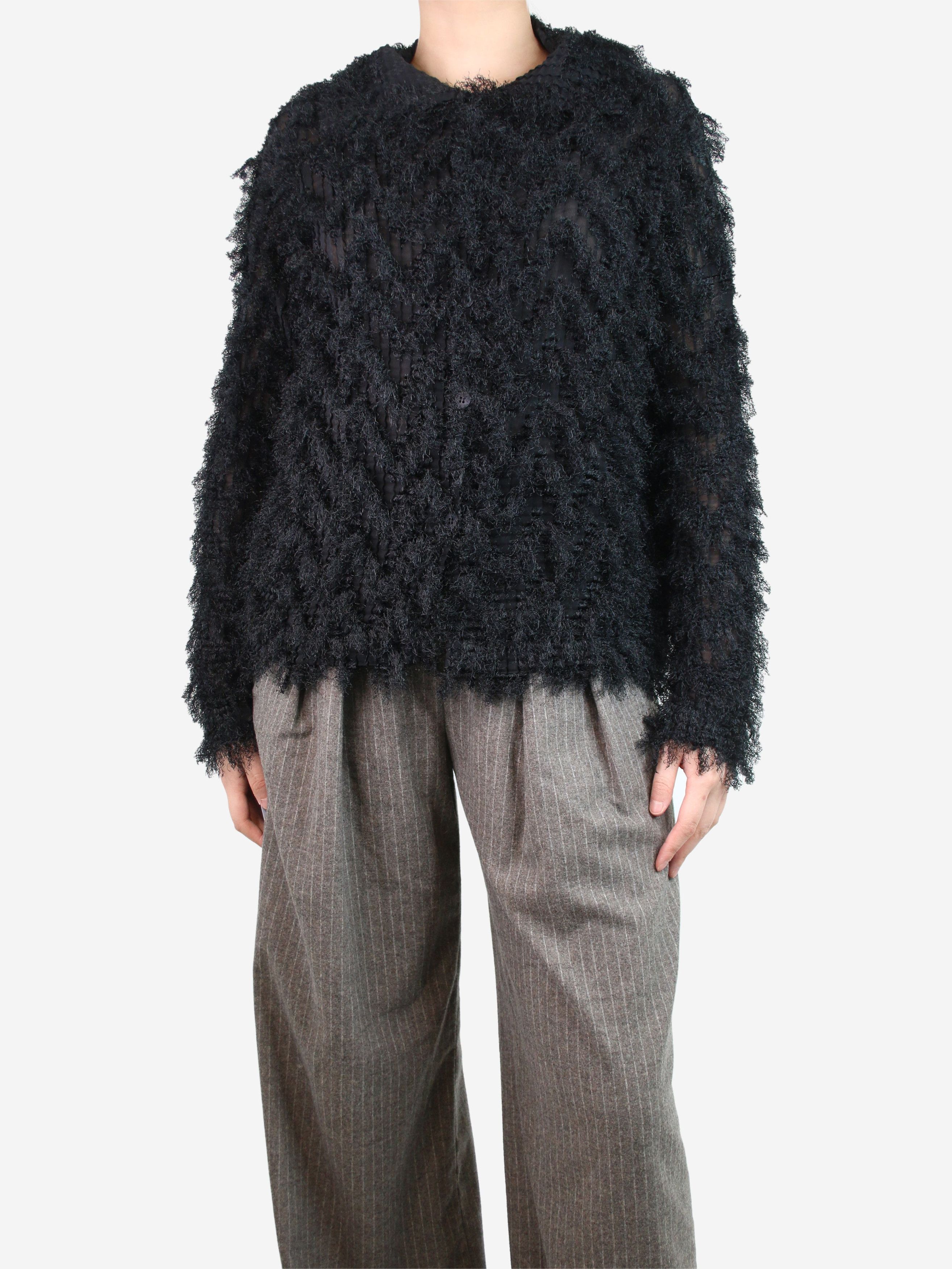 image of Issey Miyake Black Textured Shaggy Jacket - Size Uk 10, Women's