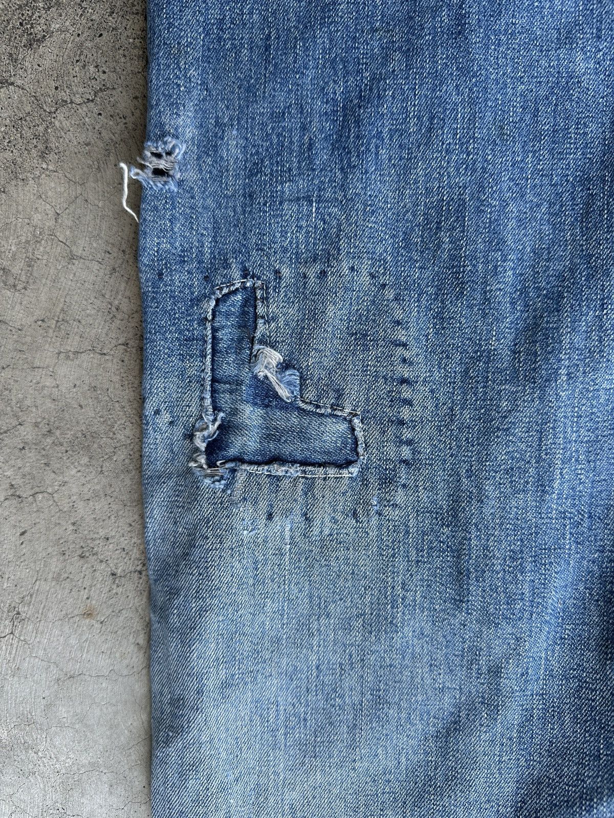 Vintage 50s Trashed Union Selvedge Key Denim patchwork farmer bib Size US 37 - 16 Thumbnail