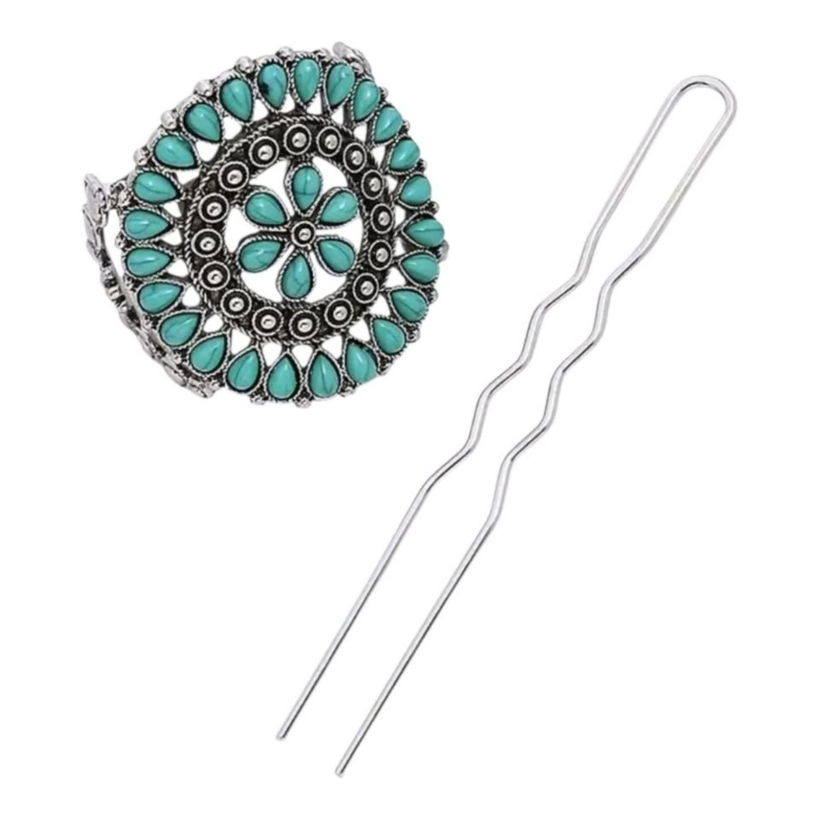 Other Western Chic Turquoise Hair Pins Silver Accents - Boho NEW Size ONE SIZE - 1 Thumbnail