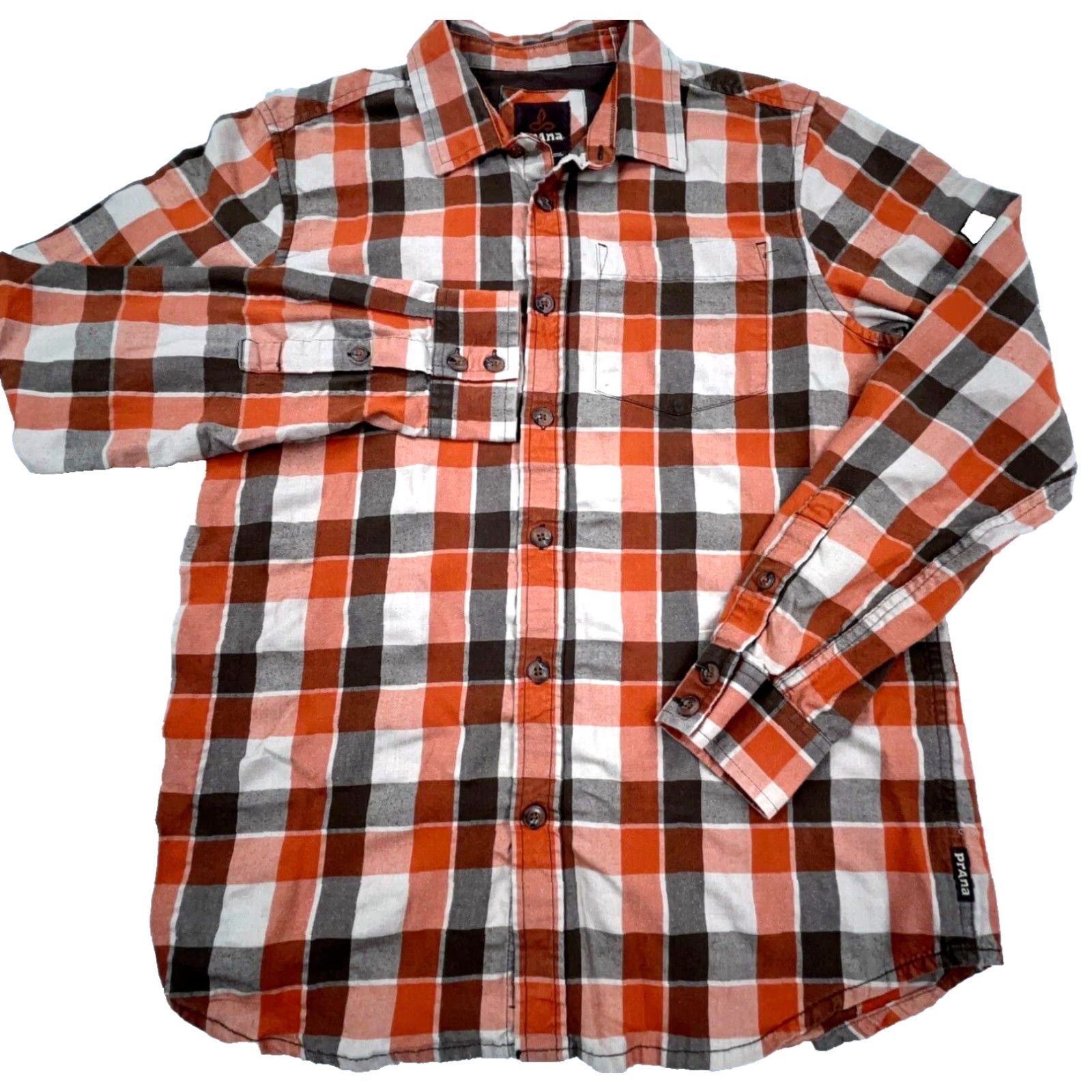Prana Prana Shirt Men Medium Orange Brown Plaid Flannel Button-Up Outdoors Camp Hiking Size US M / EU 48-50 / 2 - 2 Thumbnail
