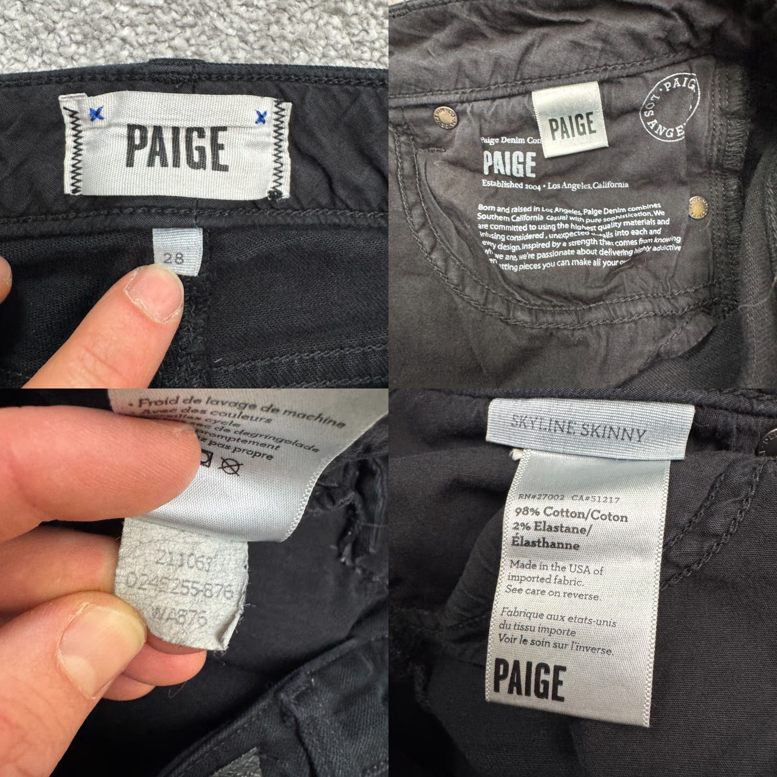 Paige Paige Skyline Skinny Jeans Womens 28 Black Mid Rise Stretch Denim 31x31 City Streetwear Slim Regular Jeans Womens Black Paig e Skyline Size 30" / US 8 / IT 44 - 8 Thumbnail