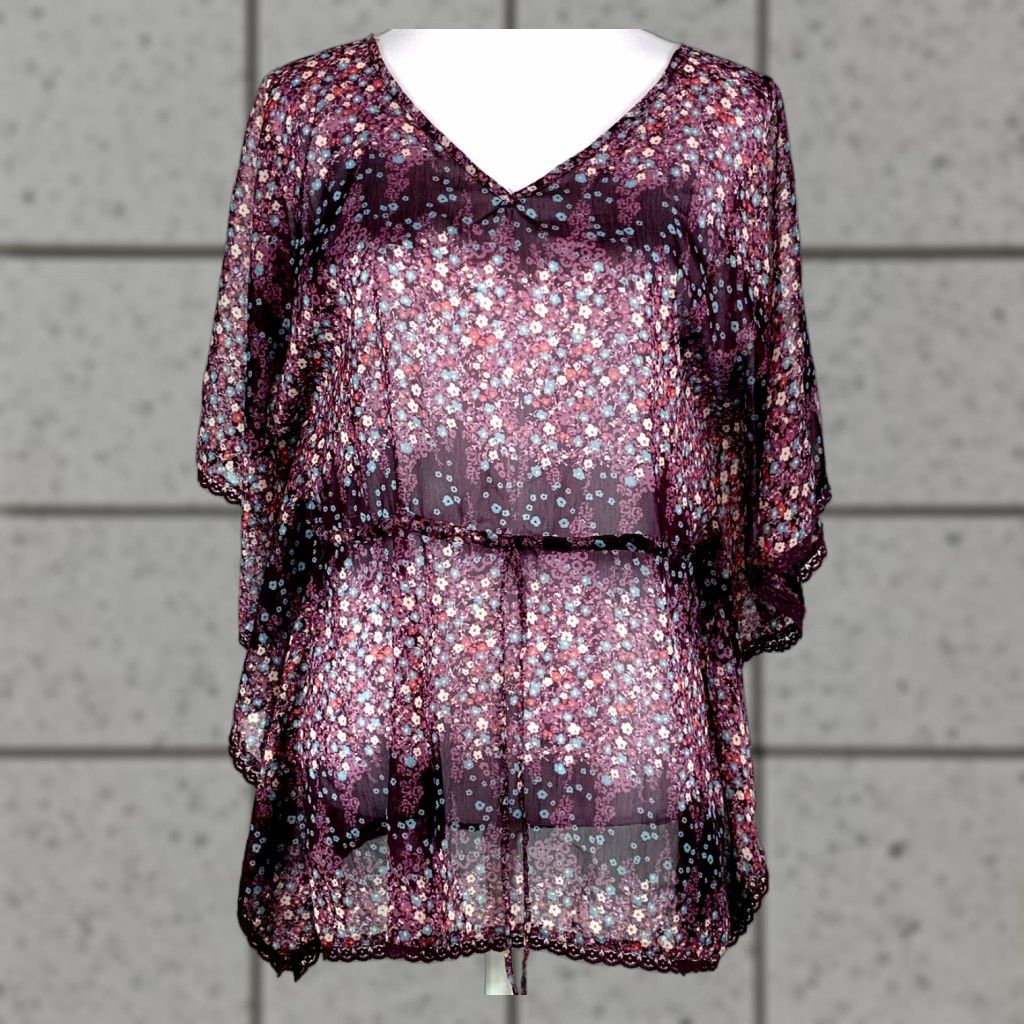 Decree Decree Blouse Shirt Tunic Womens M Floral Sheer Butterfly Sleeves Multicolor Dolman Sleeve Casual Knit Polyester Top Size M / US 6-8 / IT 42-44 - 1 Thumbnail