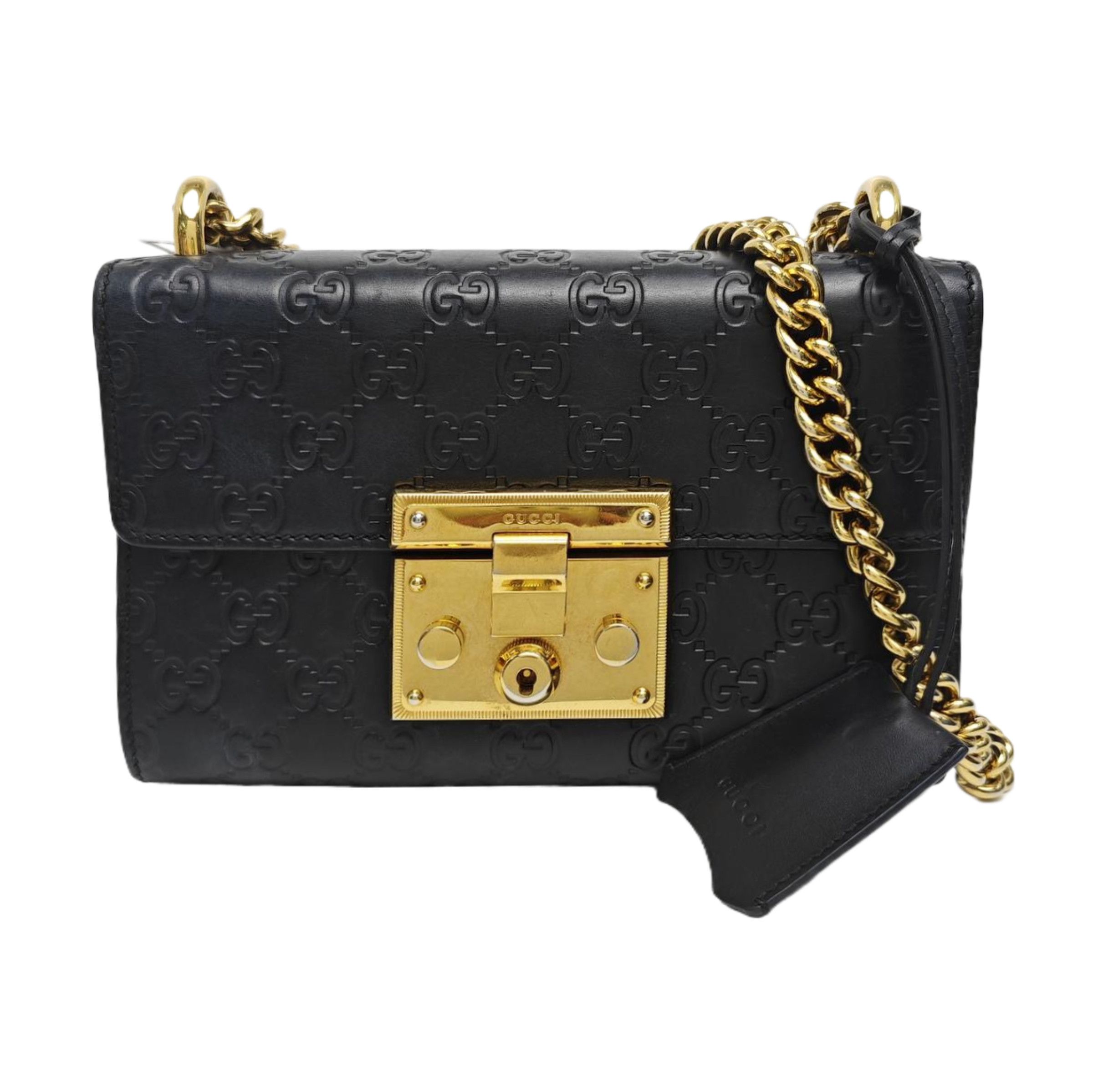 Gucci Gucci Padlock Black Leather Monogram Shoulder Bag One Size Size ONE SIZE - 1 Thumbnail
