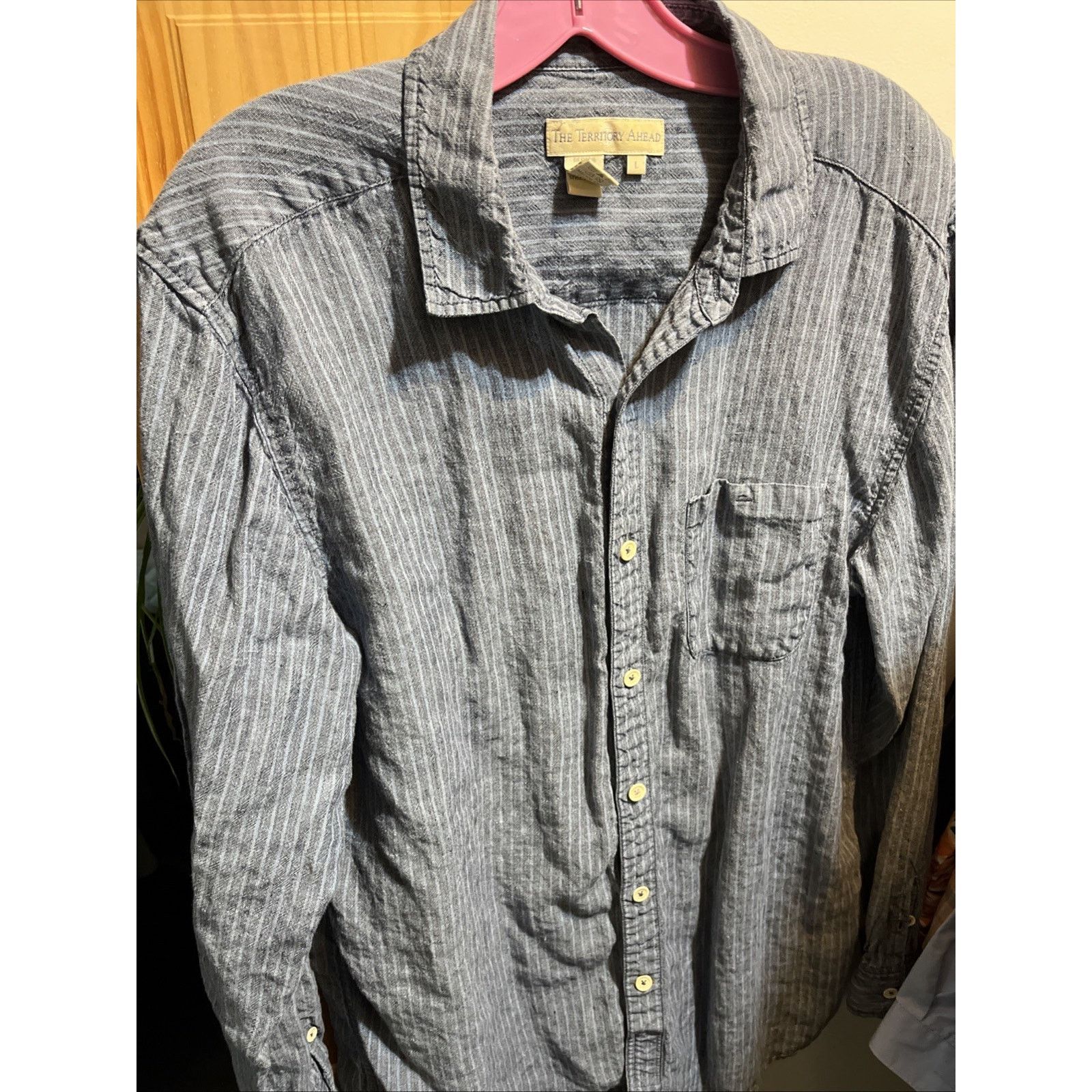 Other The Territory Ahead Shirt Striped Mens L 100% Linen Blue LS Size US L / EU 52-54 / 3 - 10 Thumbnail