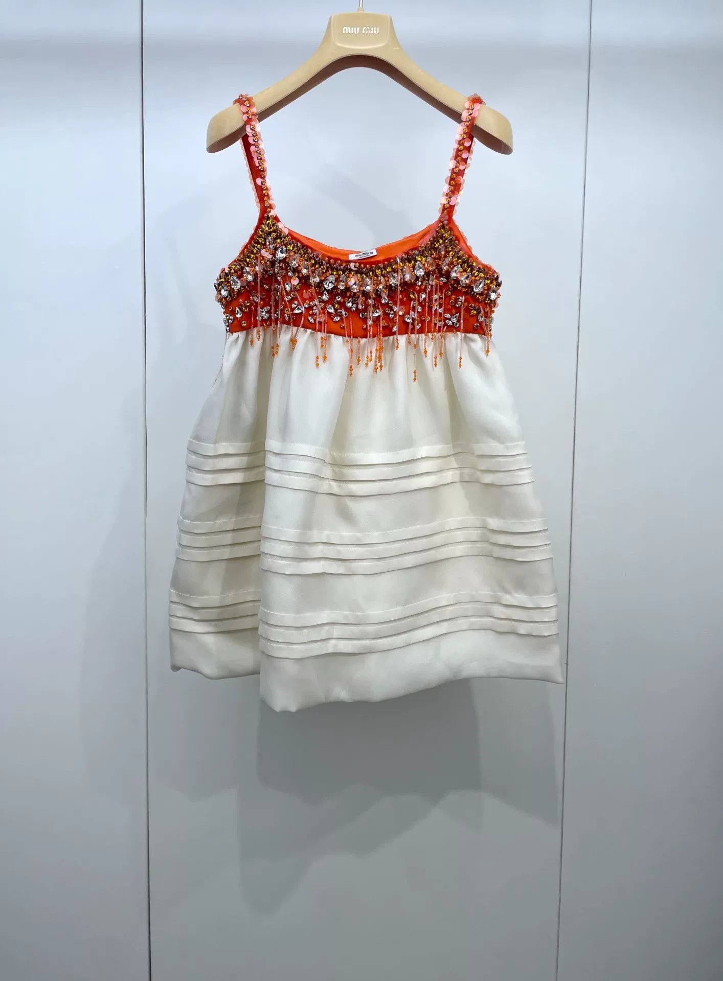 Miu Miu Miu Miu Orange White Beaded Slip Dress Size S / US 4 / IT 40 - 1 Thumbnail