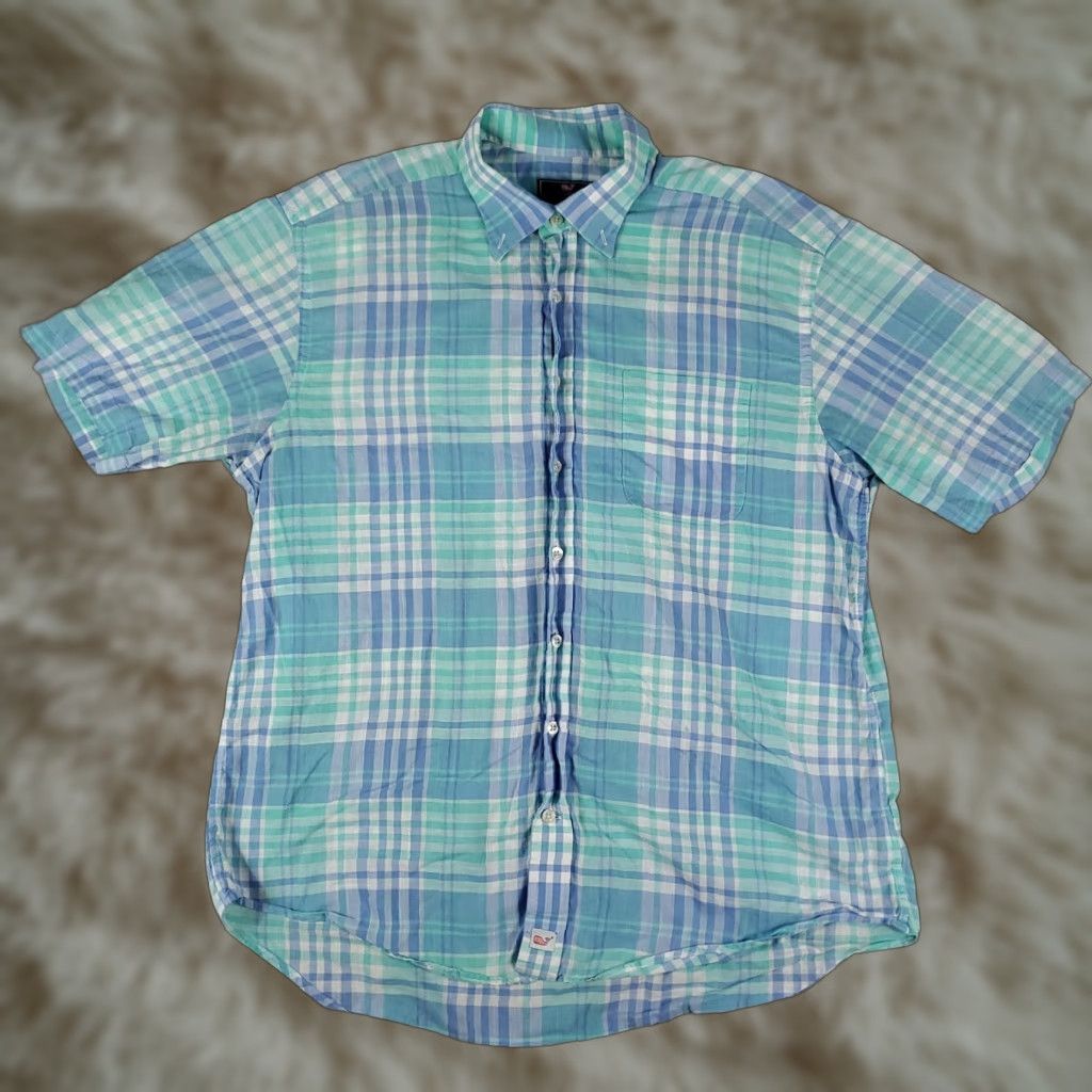 Vineyard Vines VINEYARD VINES Blue Plaid Button Up Shirt Mens Large Short Sleeve Casual Modern Preppy Size US L / EU 52-54 / 3 - 1 Thumbnail