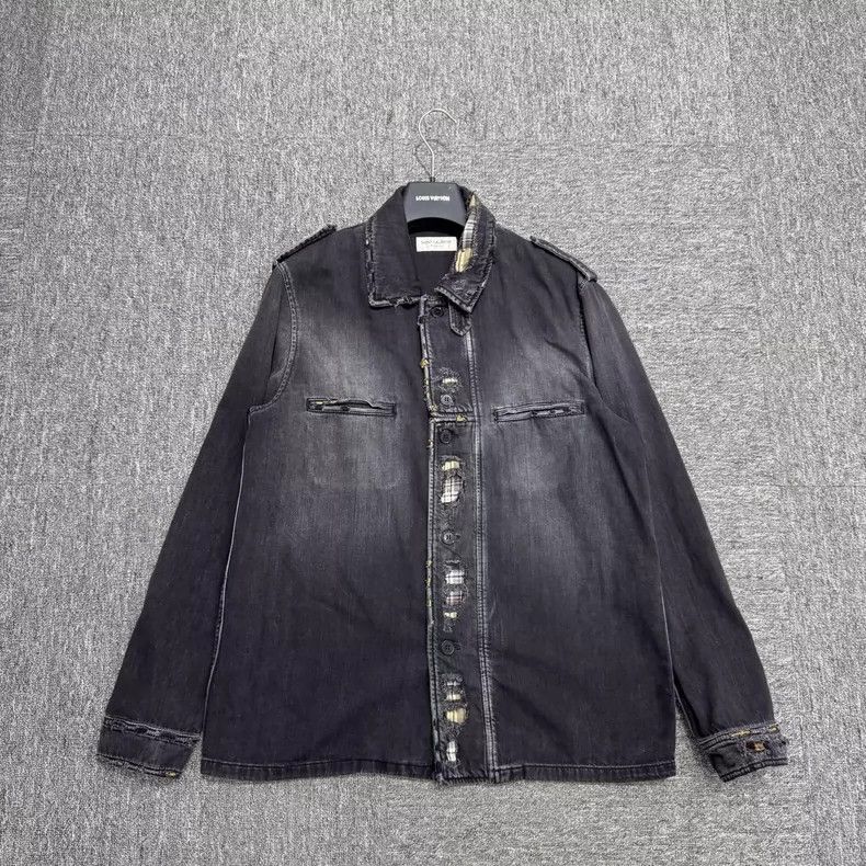 Saint Laurent Paris Distressed Black Denim Jacket Size US M / EU 48-50 / 2 - 1 Thumbnail