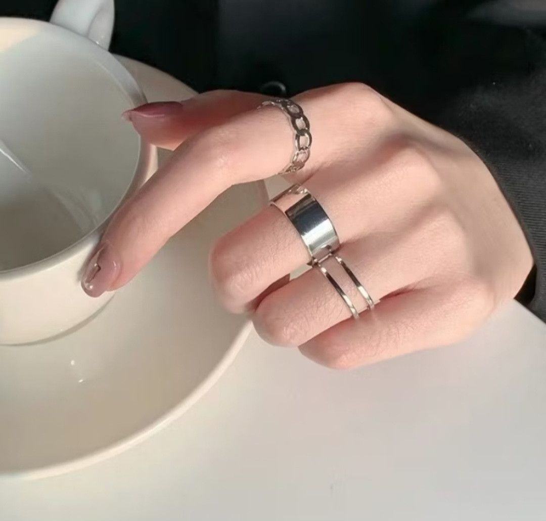 Japanese Brand Hip hop geometric 3 pcs adjustable ring Size ONE SIZE - 3 Thumbnail