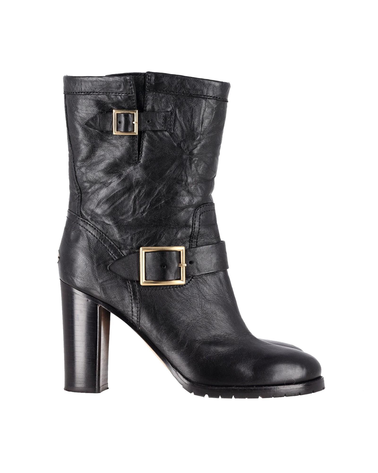 image of Jimmy Choo Edgy Black Leather Buckle Boots With Heel Shoes, Women's (Size 12)