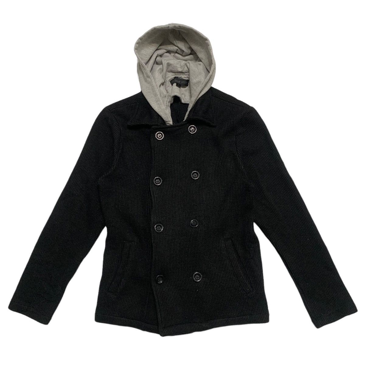 image of In The Attic Double Breast Hooded Jacket in Black, Women's (Size Medium)