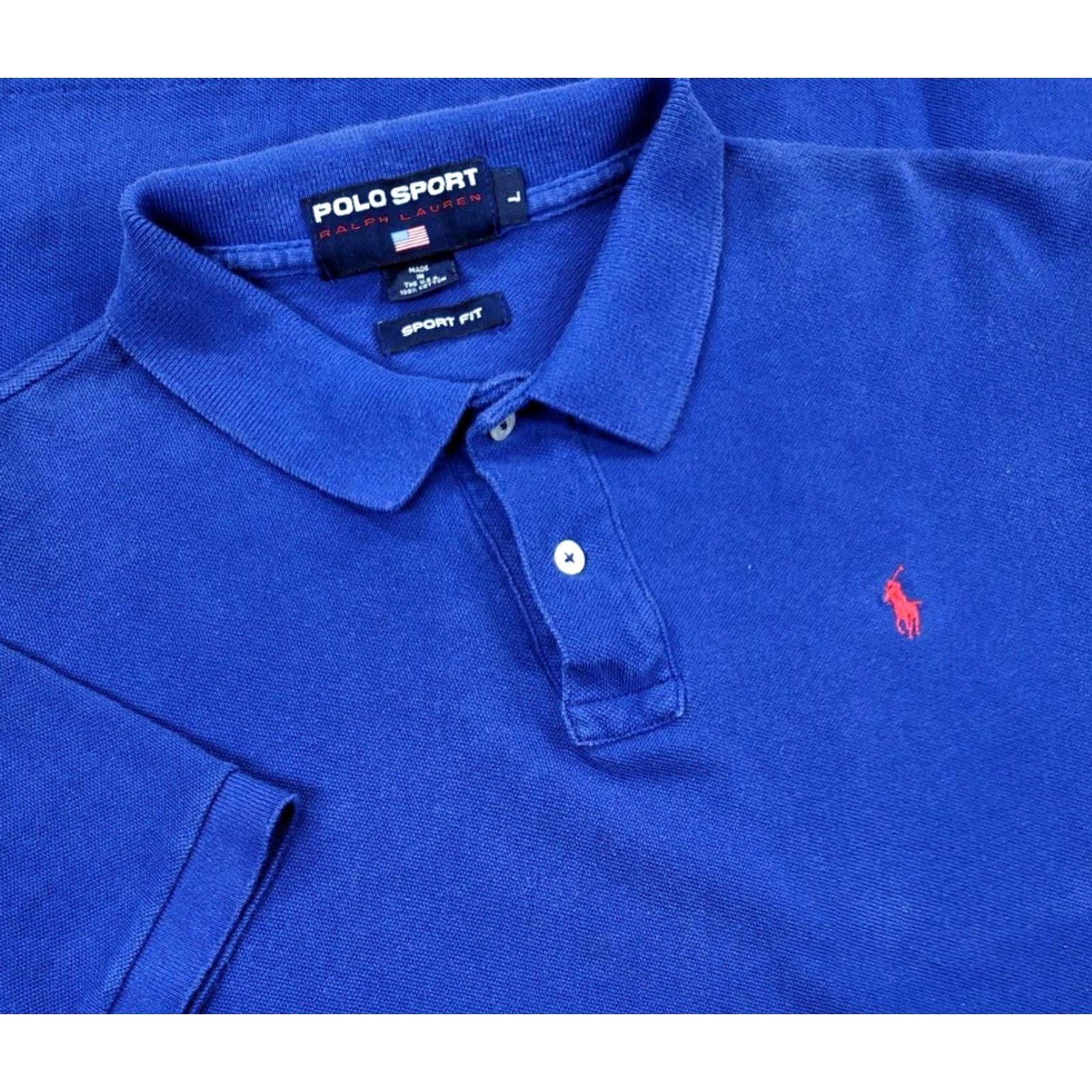 Polo Ralph Lauren VINTAGE Polo Ralph Lauren Polo Sport Shirt 90s Blue Large Short Sleeve Logo Made USA Mens Size US L / EU 52-54 / 3 - 2 Thumbnail