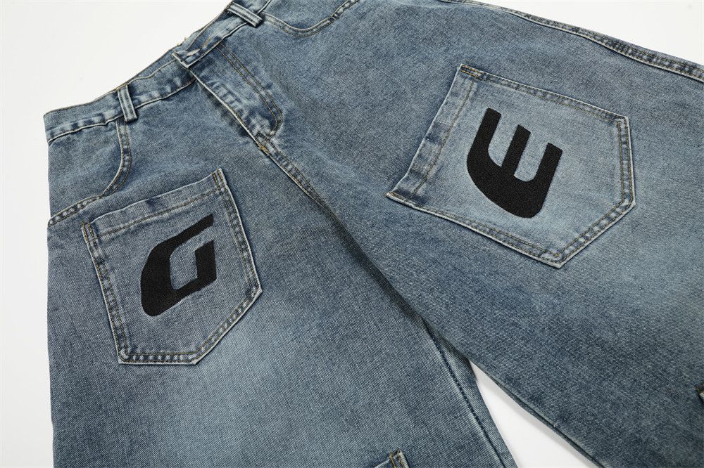 Jean Men's letter embroidery multi-pocket scimitar jeans Size US 32 / EU 48 - 5 Thumbnail