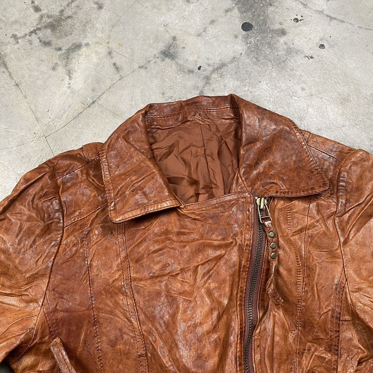 Japanese Brand × Vintage Vintage Brown Leather Biker Rocker Jacket Size XS / US 0-2 / IT 36-38 - 5 Thumbnail