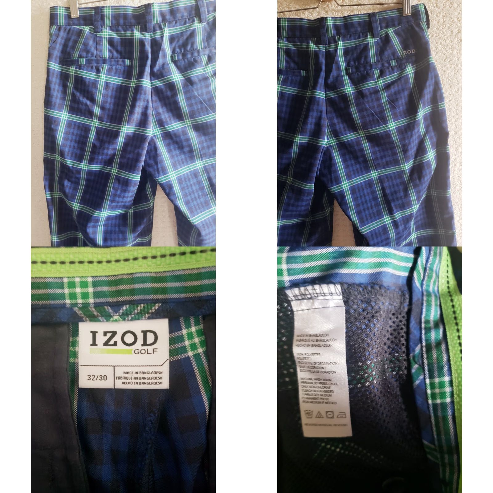 Izod Izod Golf Pants Mens 32x30 Blue Green Plaid Stretch Polyester Spandex Slimming Moisture Wicking Zip Slash Pockets Casual, Travel, Wedding, Golf Size US 32 / EU 48 - 9 Thumbnail