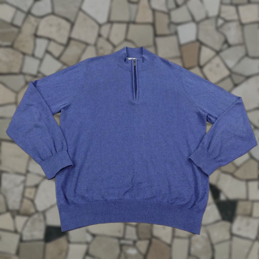 Vintage L.L. Bean Sweater Men's Medium Blue 1/4 Zip Pullover Knit Cotton Cashmere Classic Size US M / EU 48-50 / 2 - 1 Thumbnail