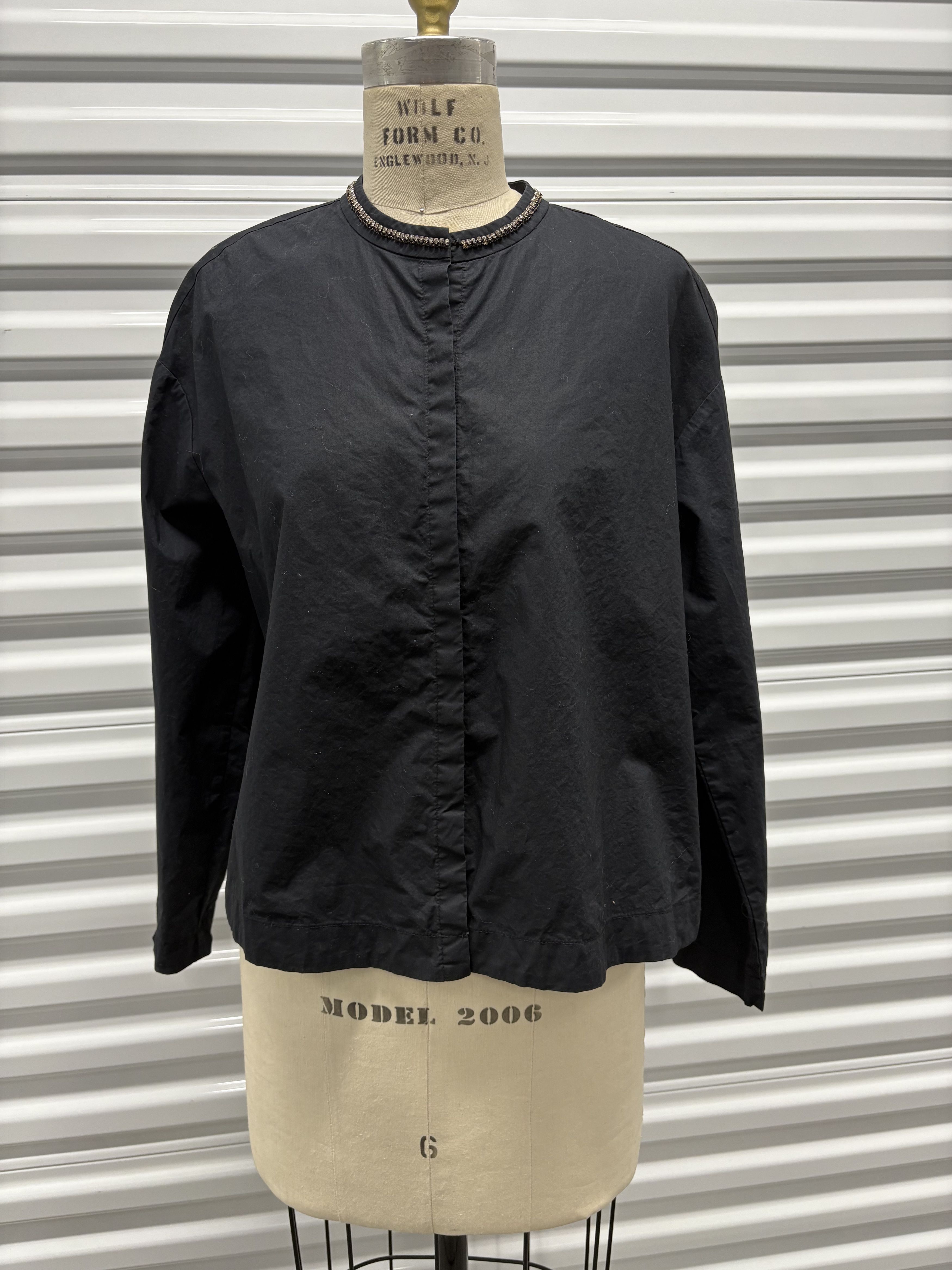Maje Maje Black Cotton Blouse with Rhinestone necklace Size S / US 4 / IT 40 - 1 Thumbnail