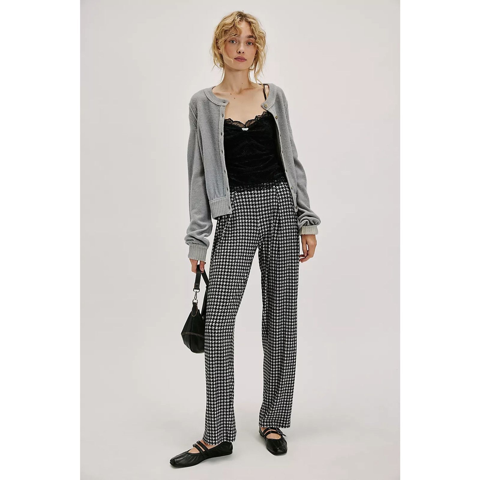 Free People × Norma Kamali New Low-Rise Pleated Houndstooth Trousers $200 XS Black Size 26" / US 2 / IT 38 - 1 Thumbnail