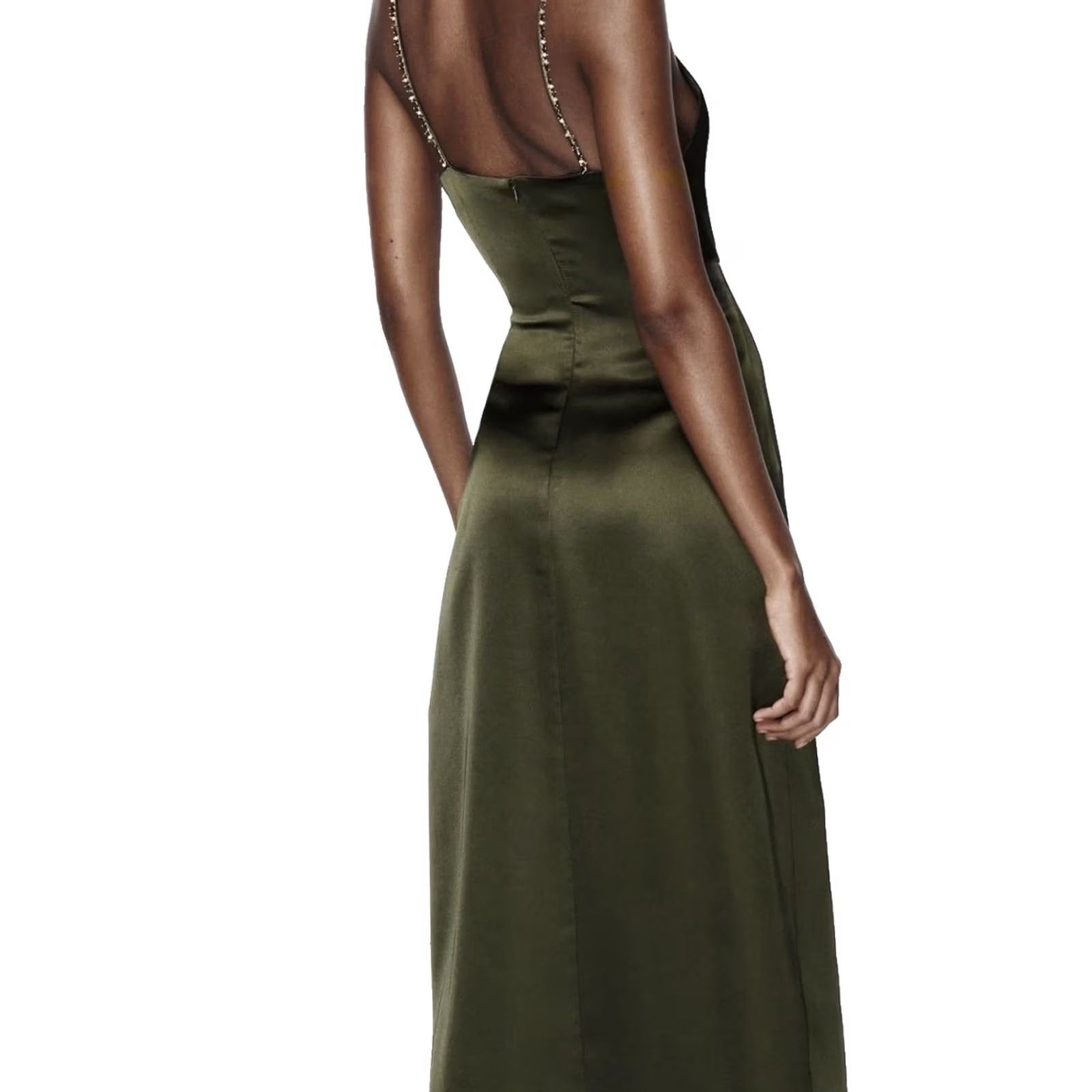 Zara Zara Beaded Satin Slip Dress - Womens Midi Green Satin Beaded Halter Mini Formal Nwot Small Size S / US 4 / IT 40 - 2 Thumbnail