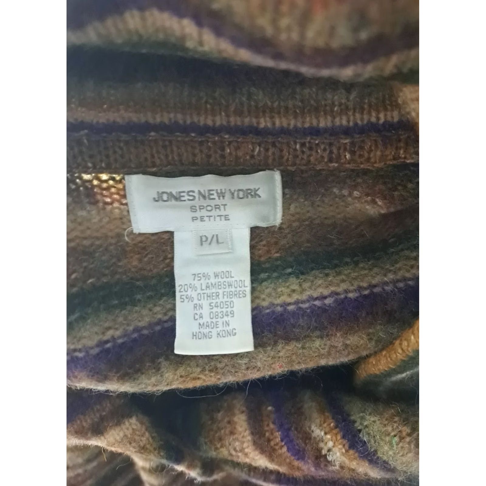 Jones New York VINTAGE Jones New York Cardigan Sweater, Striped, Wool, Full Button, Brown, Long Sleeve, Collared, Regular, Women, Size S, Dry Clean Only Size S / US 4 / IT 40 - 4 Thumbnail
