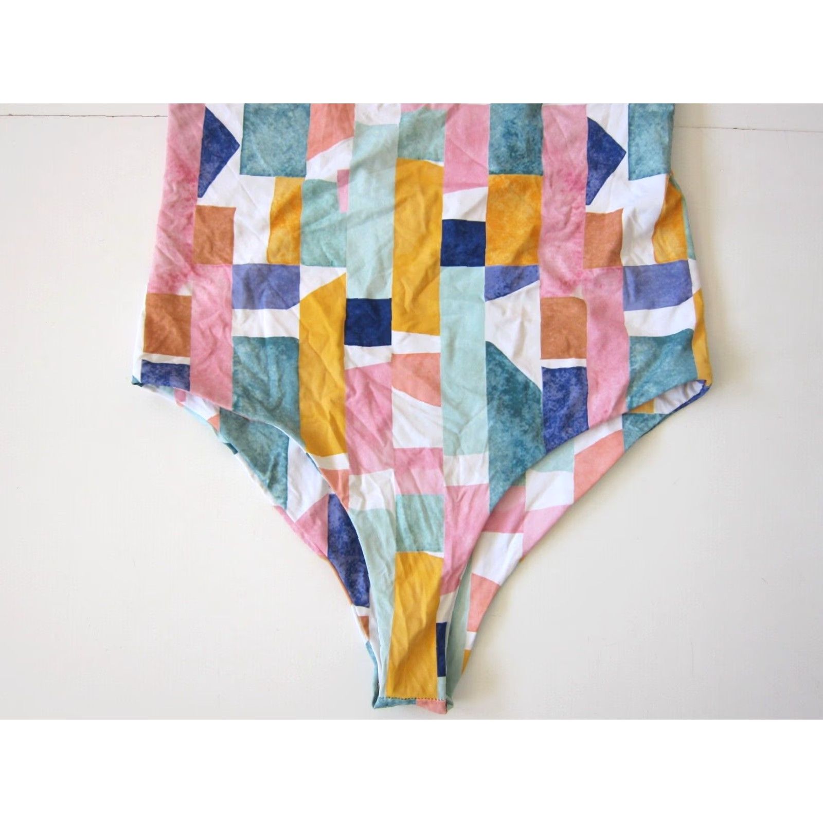Lulus Lulu's Pink Green Blue Yellow Block V-Neck Low Back One Piece Swimsuit Large Size ONE SIZE - 4 Thumbnail