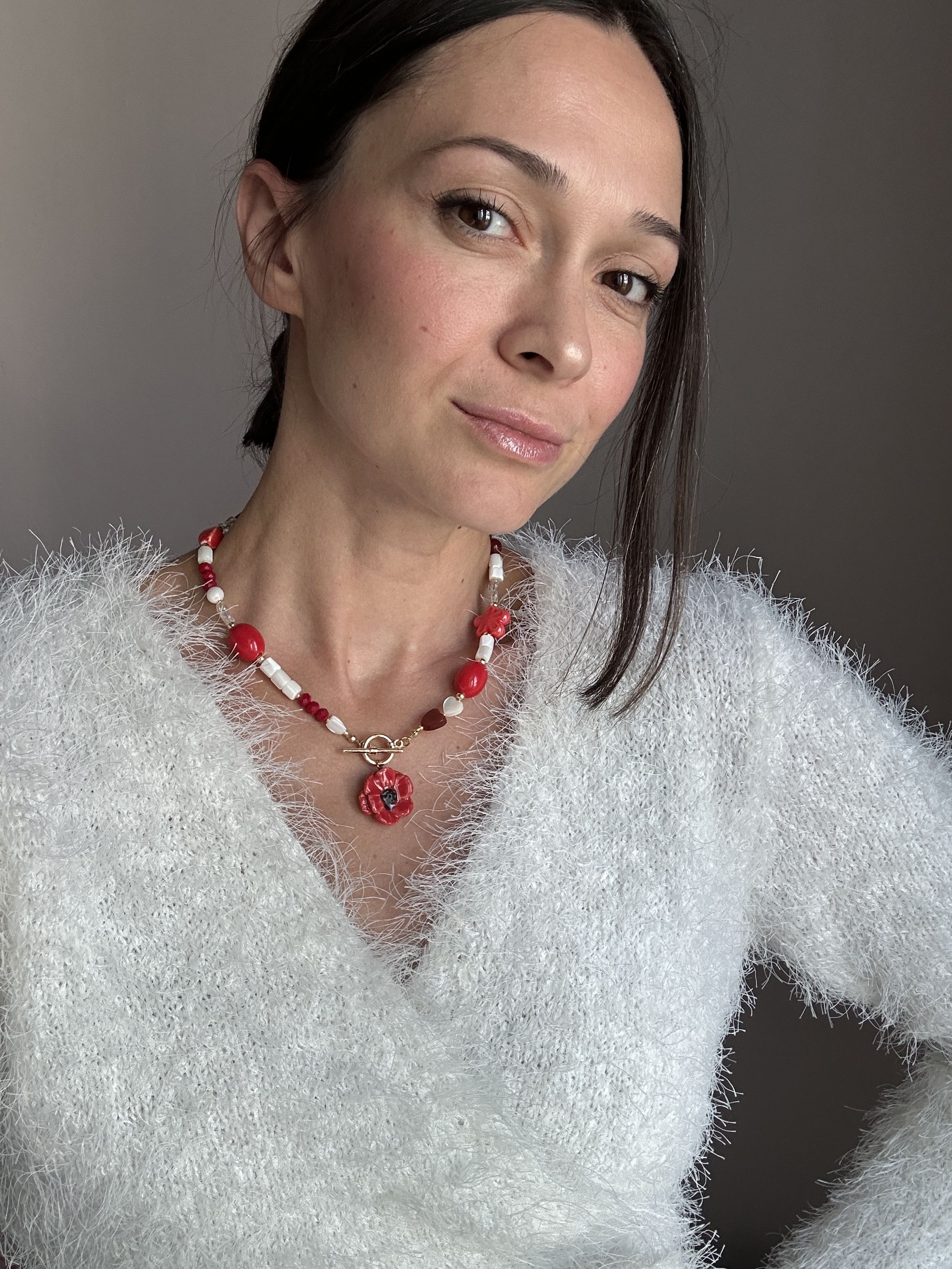 Other Handmade Ceramic Poppy Necklace – Floral Jewelry Size ONE SIZE - 7 Thumbnail