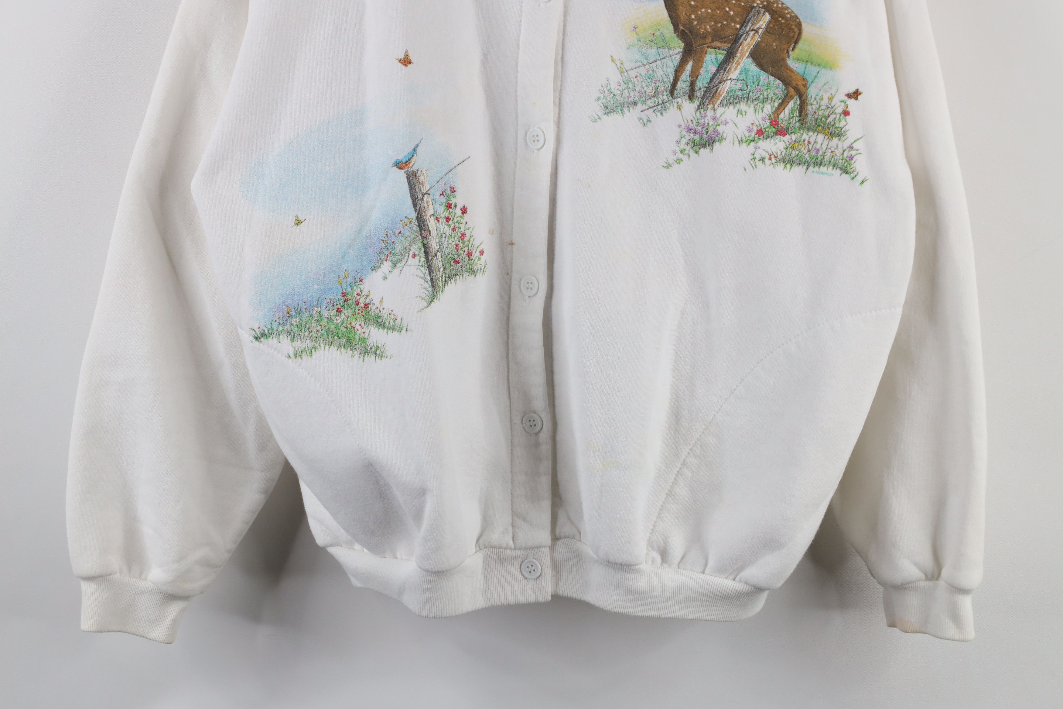 Vintage Vintage 90s Streetwear Deer Flower Cardigan Sweatshirt Size XL / US 12-14 / IT 48-50 - 3 Thumbnail