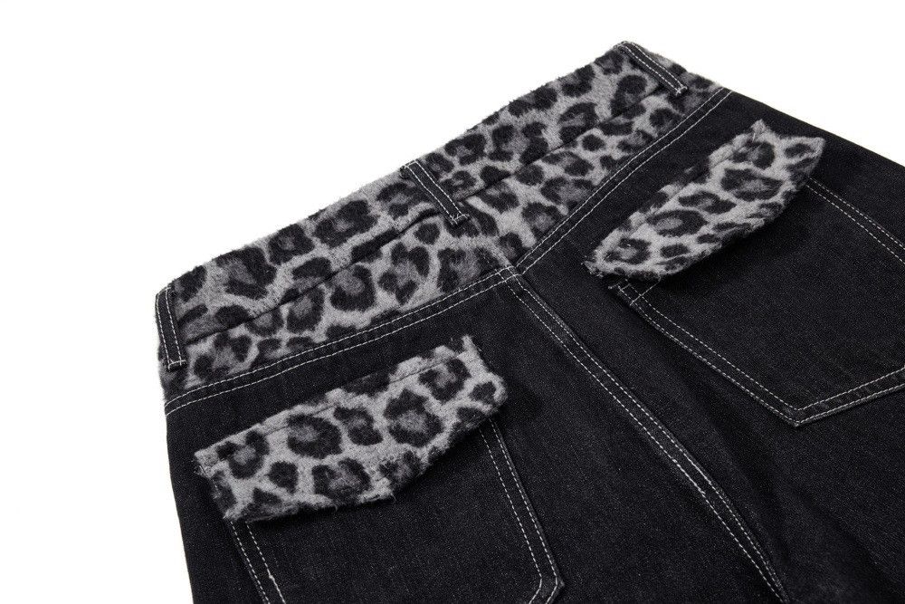 Jean Men's loose-fitting wide-leg leopard print patchwork jeans Size US 32 / EU 48 - 5 Thumbnail
