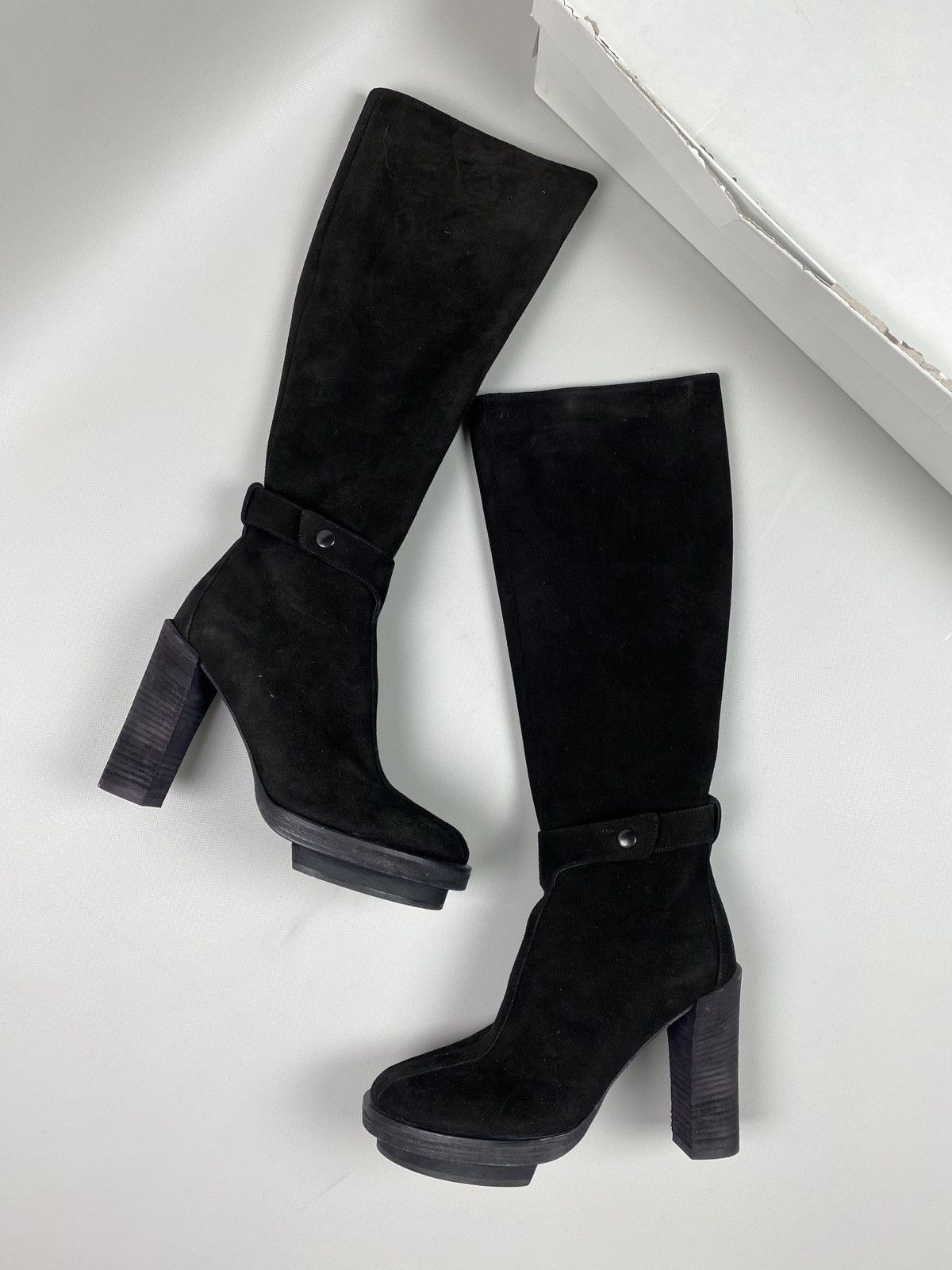 image of Ann Demeulemeester Ladies Heel Shoesed Over The Knee Suede Boots in Black, Women's (Size 8)