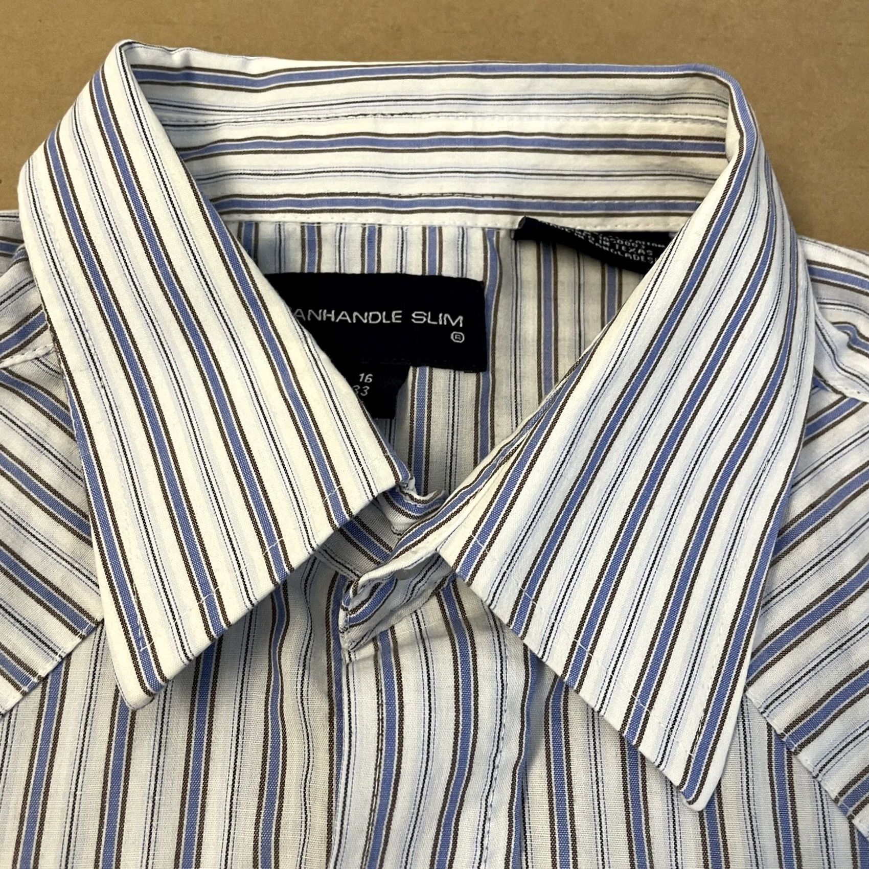 Vintage VINTAGE Panhandle Slim Shirt Adult 16 33 Blue Stripe Pearl Snap Pockets Button-Down Mens Shirt Size US L / EU 52-54 / 3 - 5 Thumbnail