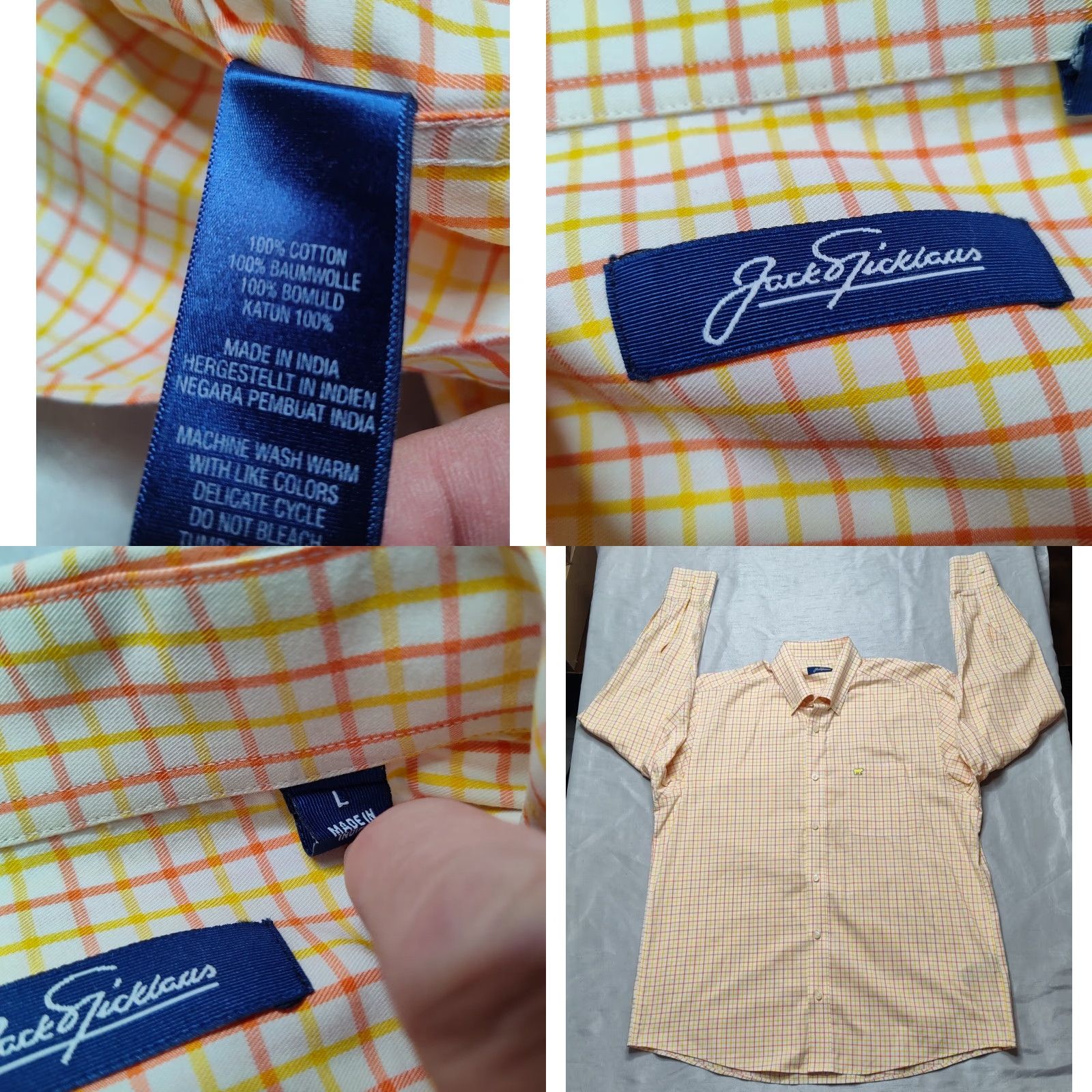Vintage JACK NICKLAUS Men L Yellow Orange Check 100% Cotton Button-Up Shirt EUC Size US L / EU 52-54 / 3 - 8 Thumbnail