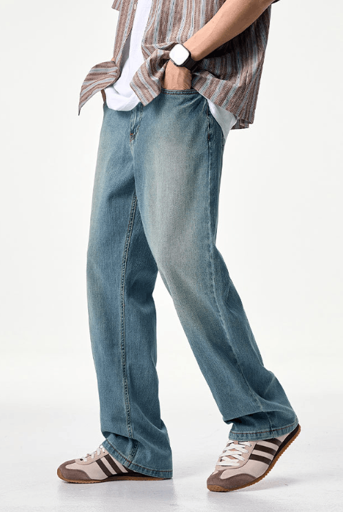Japanese Brand × Jean Men's elastic retro distressed trendy clanfit straight jeans Size US 32 / EU 48 - 3 Thumbnail