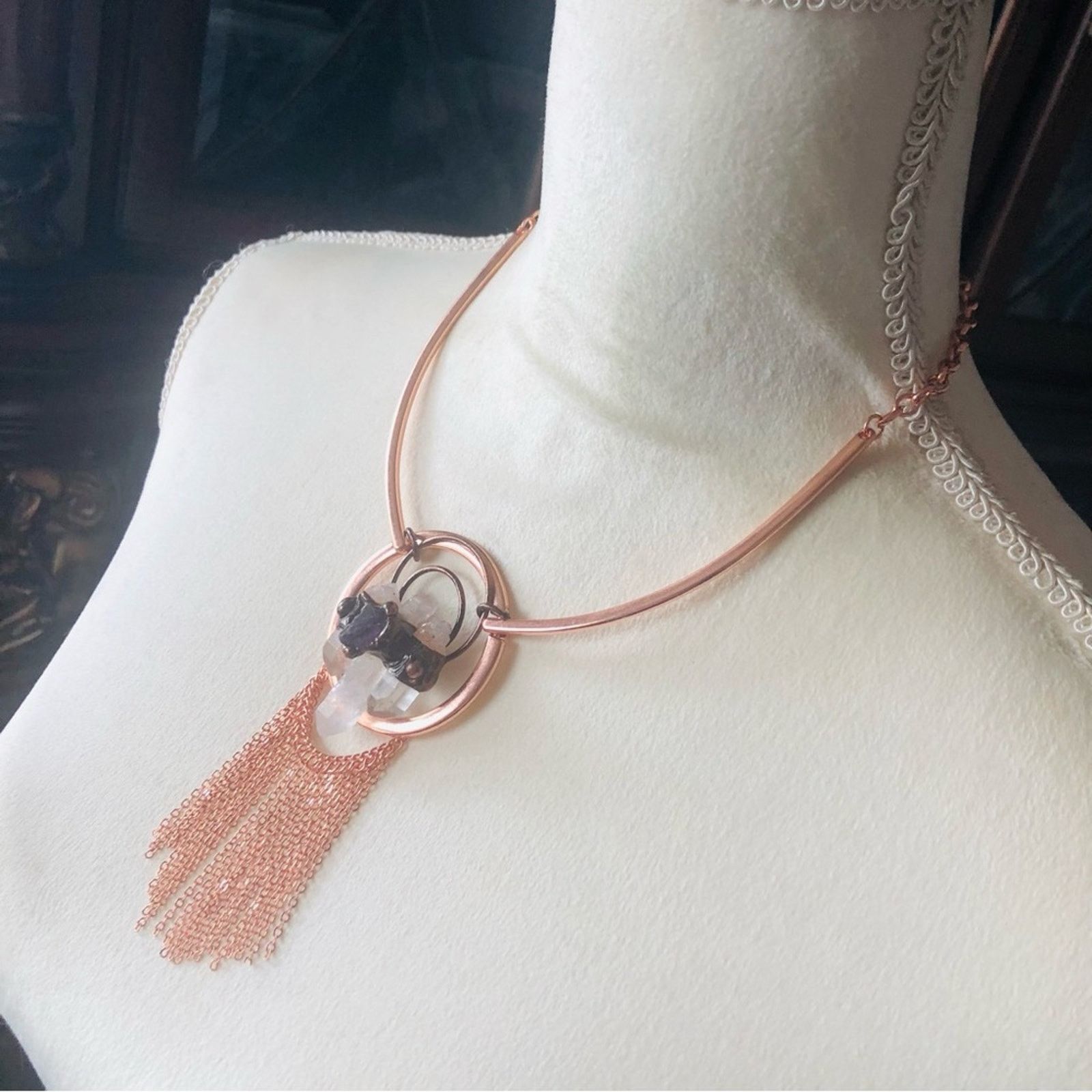 Handmade Handcrafted copper amethyst clear quartz necklace Size ONE SIZE - 4 Thumbnail