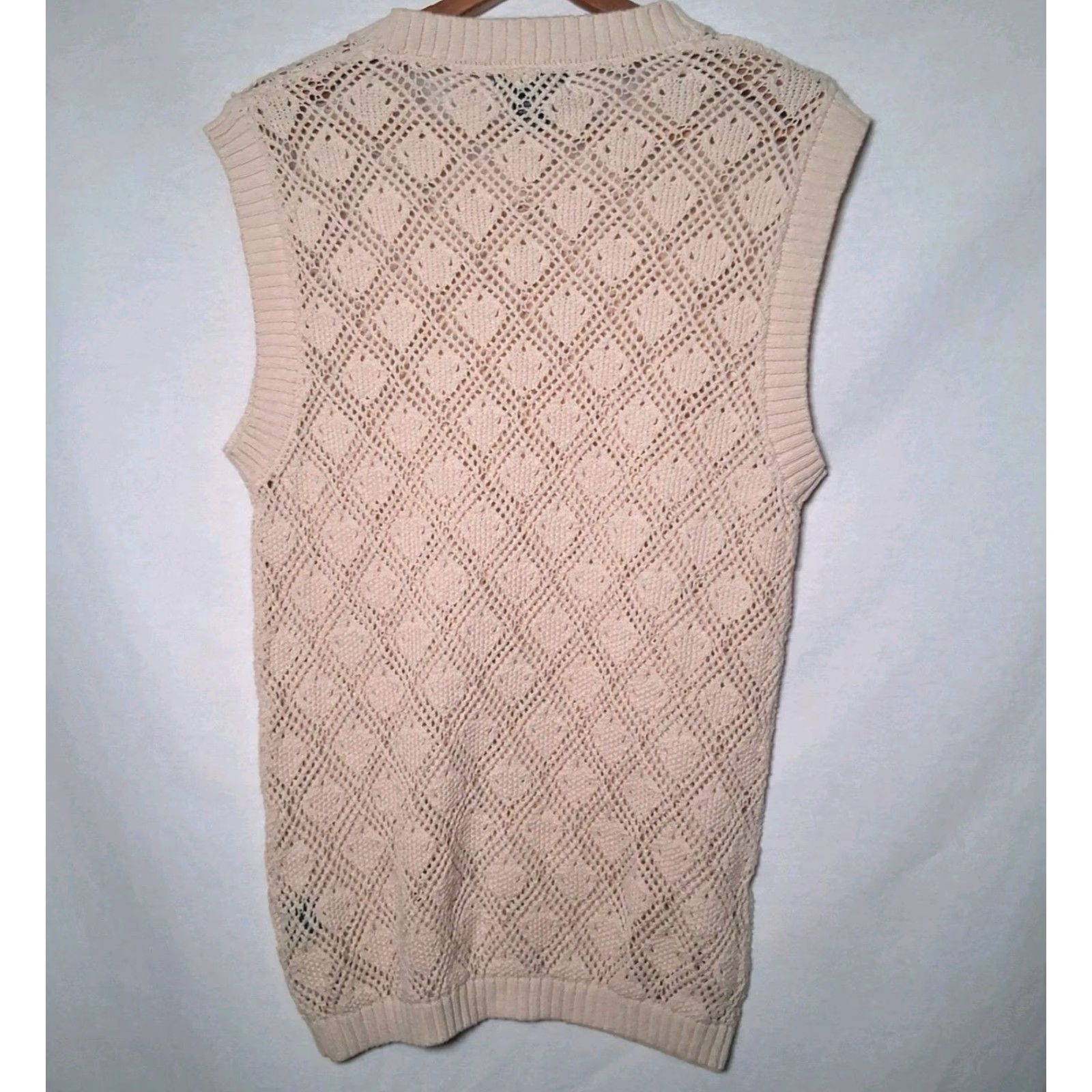 Vintage Art of Rhetoric Sweater Vest Women Medium Open Knit Diamond Ivory Cotton Vest Casual Summer Spring Fall Size M / US 6-8 / IT 42-44 - 2 Thumbnail