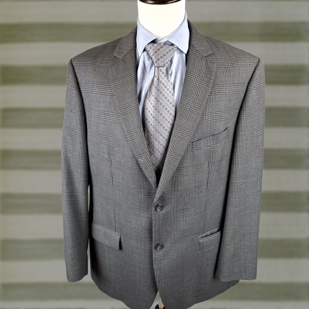 Pronto Uomo Pronto Uomo Blazer Jacket Mens 46L Long Charcoal Glen Check Wool Geometric Mens Size 46R - 1 Thumbnail