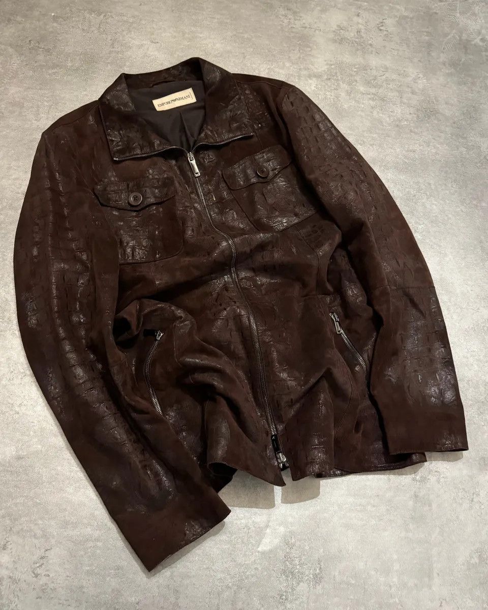 Emporio Armani FW2005 Emporio Armani Brown Crocodile Effect Textured Leather Jacket Size US M / EU 48-50 / 2 - 4 Thumbnail