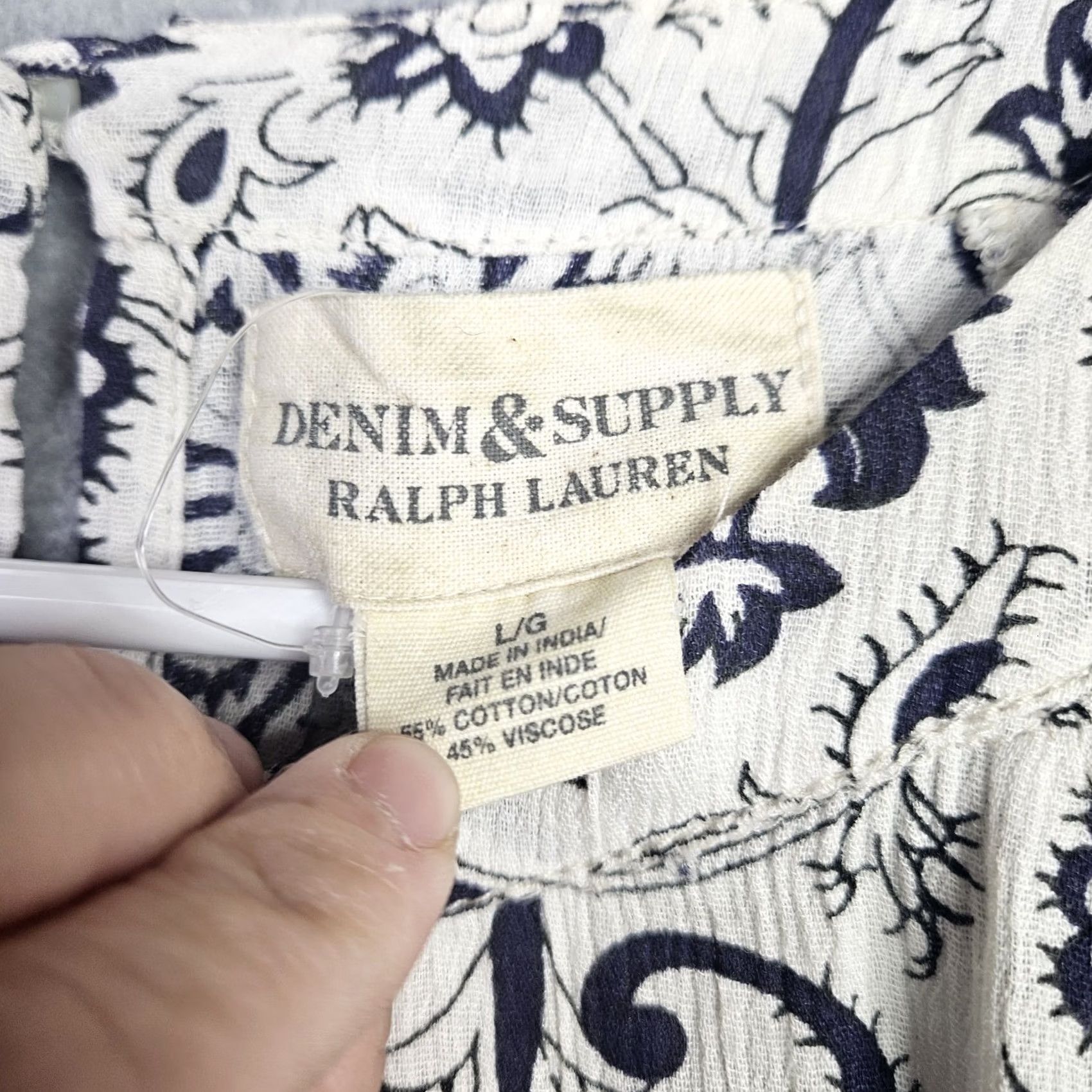 Vintage Denim & Supply Ralph Lauren Shirt Junior's Floral Print Long Sleeve Sz L/G Blue Size L / US 10 / IT 46 - 4 Thumbnail