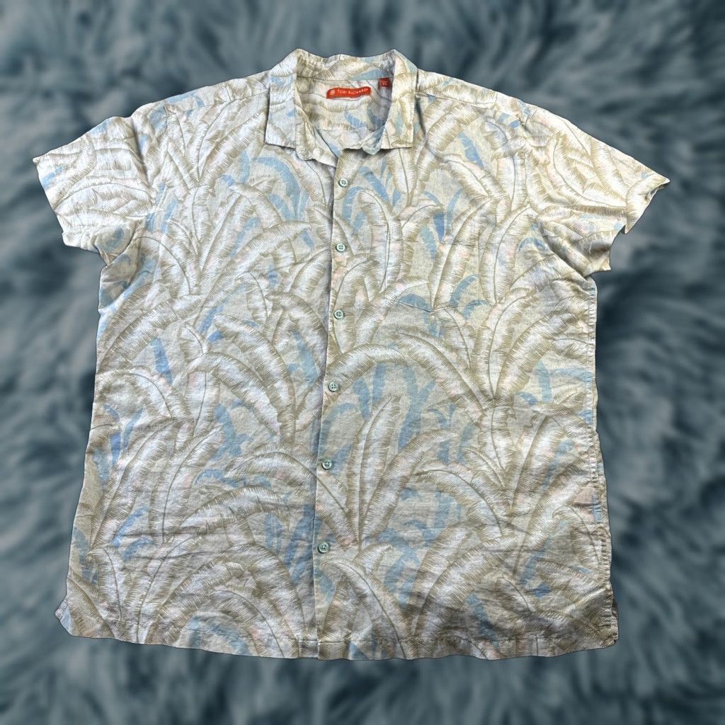 Tori Richard Tori Richard Shirt Mens XL Green Floral Hawaiian Button Up Linen Blend Size US XL / EU 56 / 4 - 1 Thumbnail