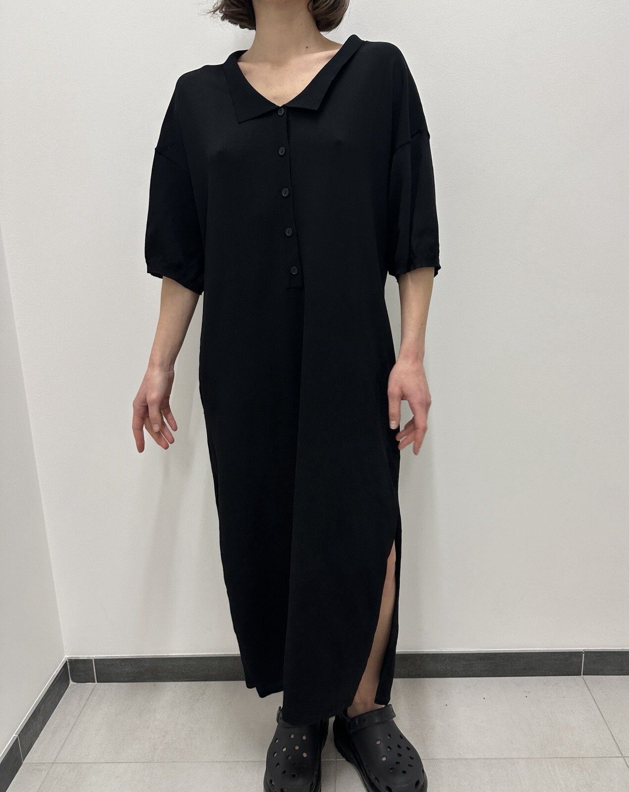 Toteme Toteme Belize Jersey Midi Knit Collared Rayon Dress Black Size S / US 4 / IT 40 - 22 Thumbnail